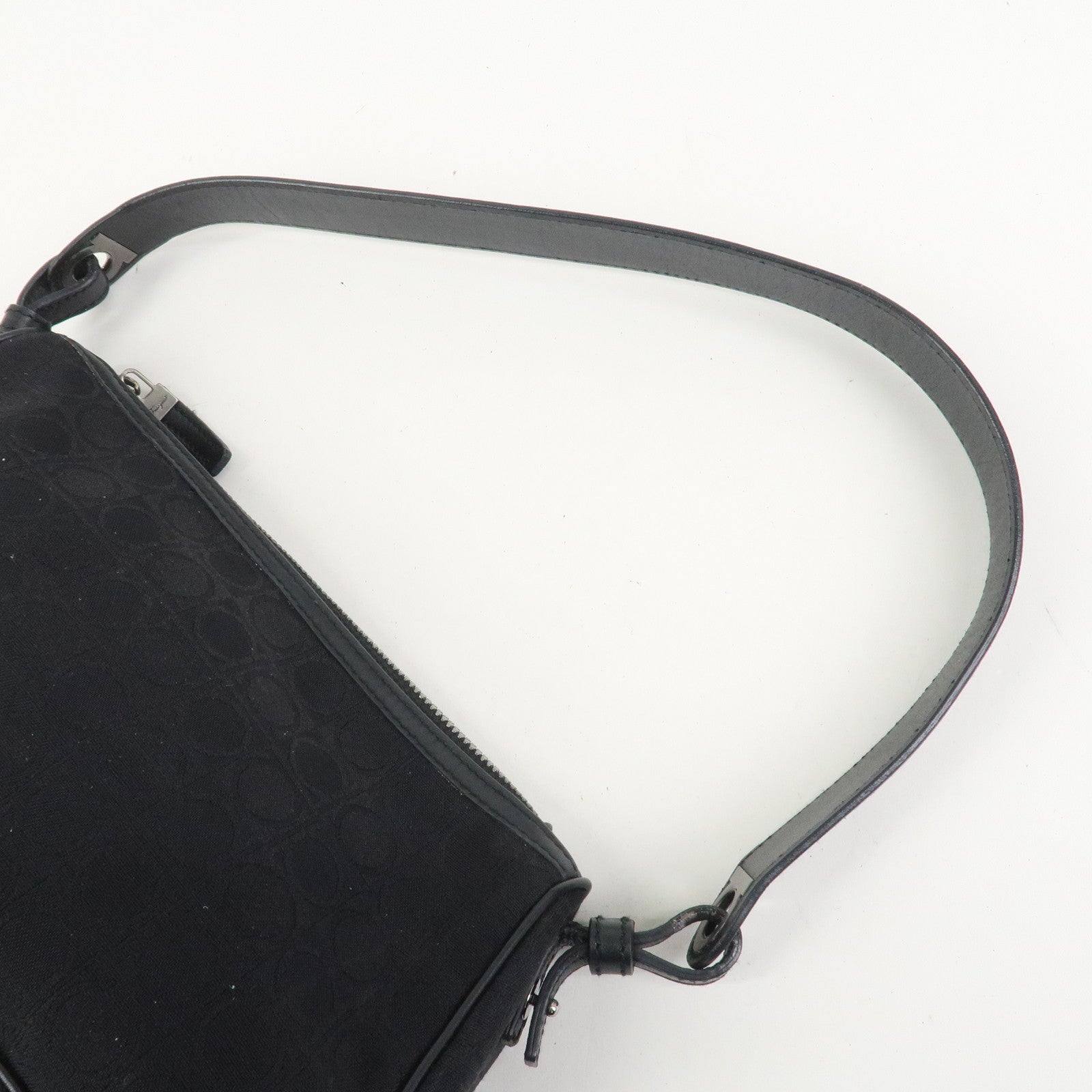 Ferragamo Gancini Canvas Leather Shoulder Bag Hand Bag Black