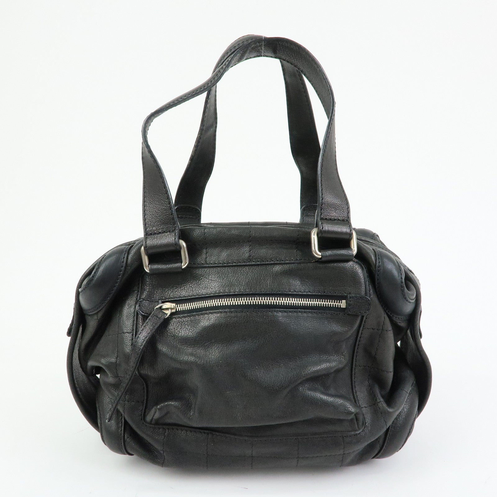 CHANEL Chocolate Bar Caviarskin Boston Bag Hand Bag Black