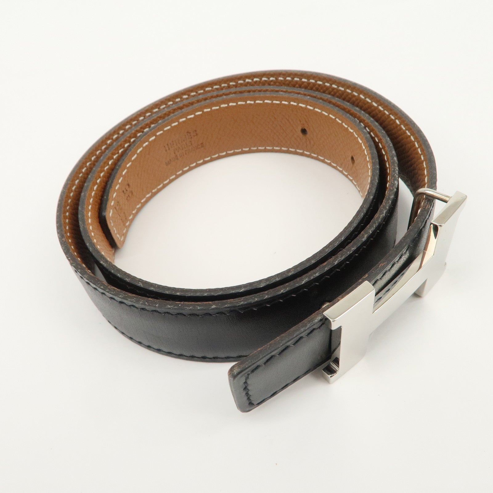 HERMES H Buckle Reversible Constance Belt 65 □D Stamped Black