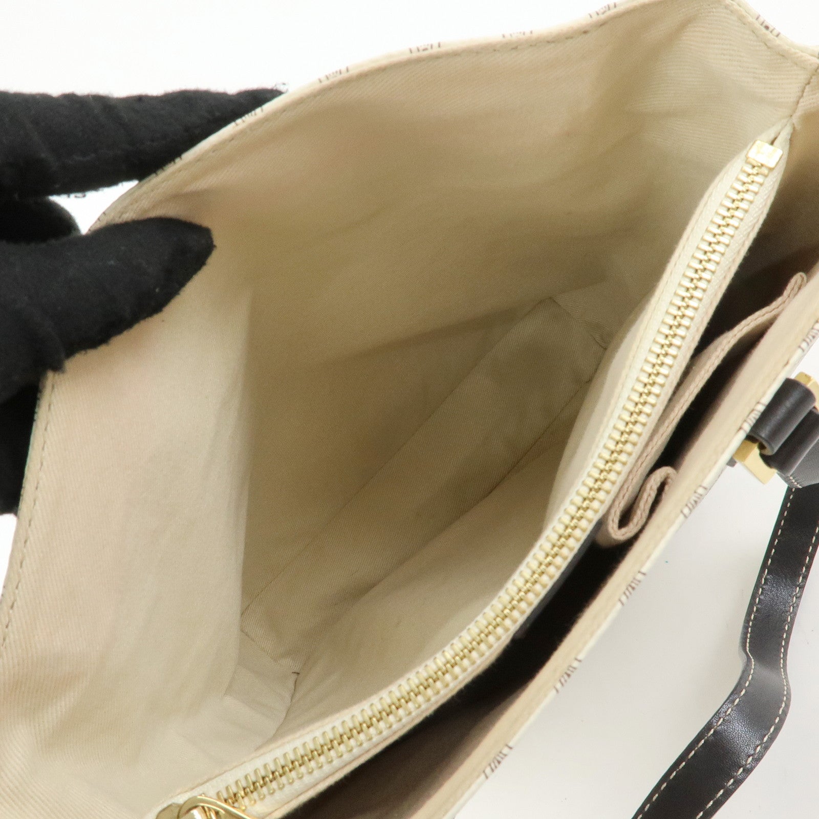 CELINE Macadam PVC Coated Canvas Leather Tote Bag White Dark Brown