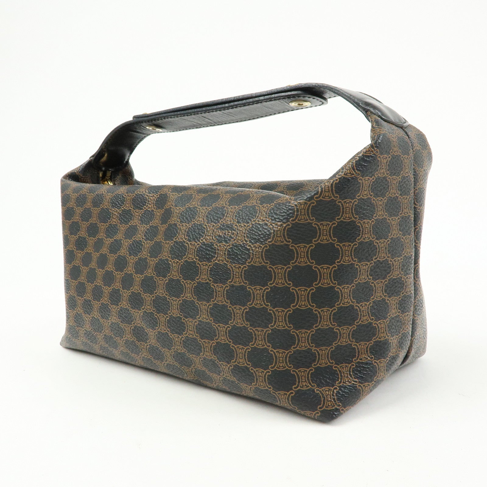 CELINE Macadam PVC Leather Mini Hand Bag Brown Black