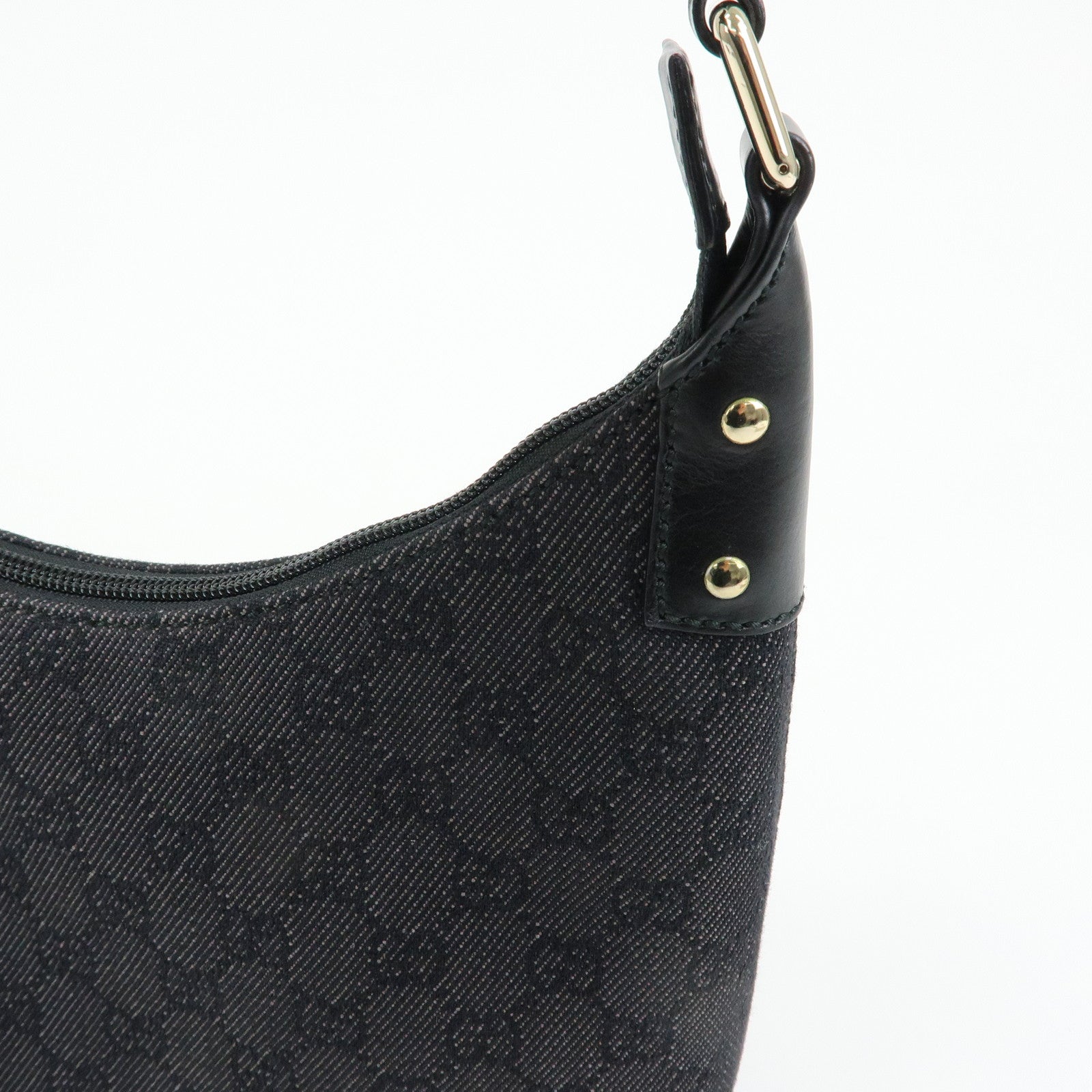 GUCCI GG Denim Canvas Leather Shoulder Bag Hand Bag Black 240020