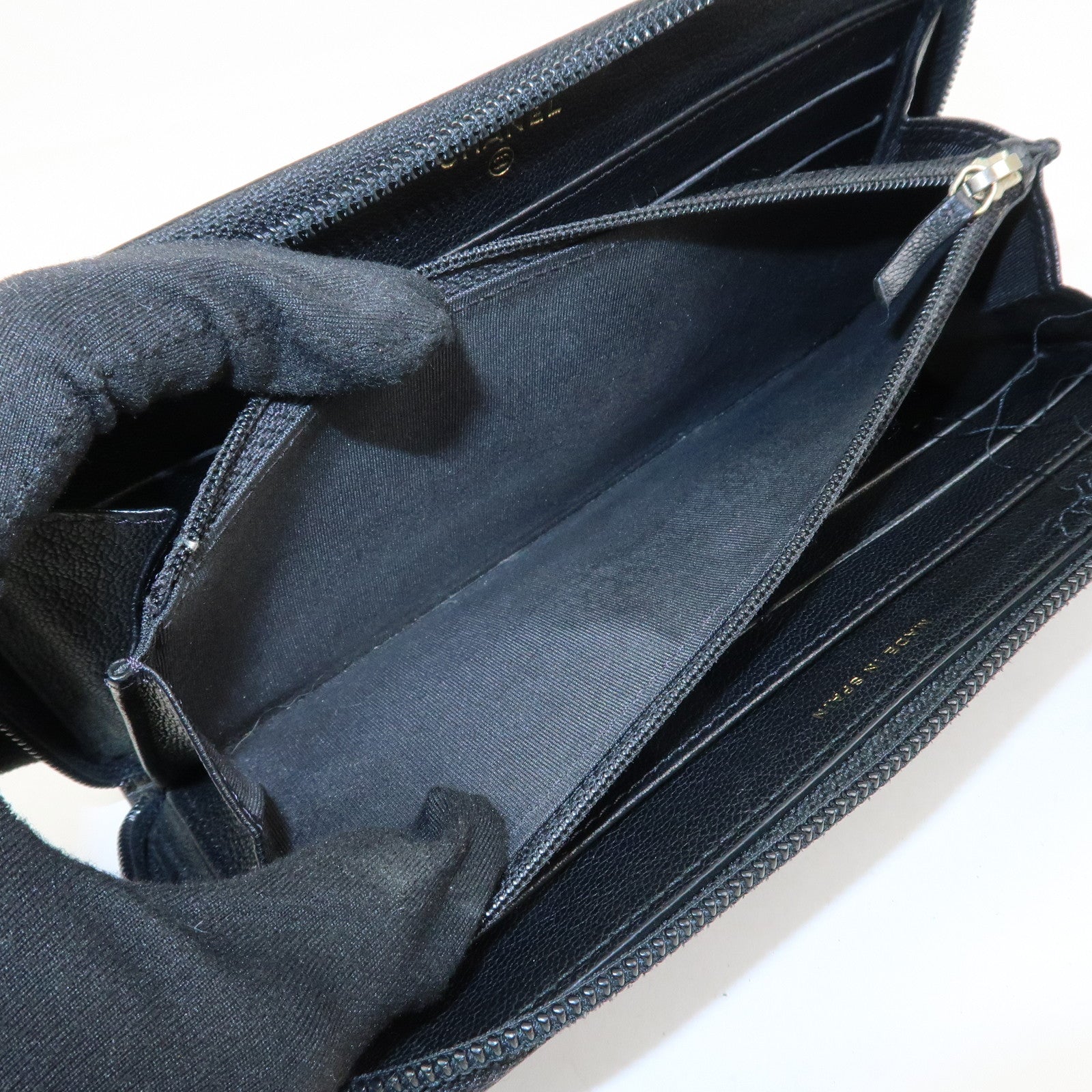 CHANEL Set Of 2 Leather Bi-Fold Long Wallet Key Case Black Gold