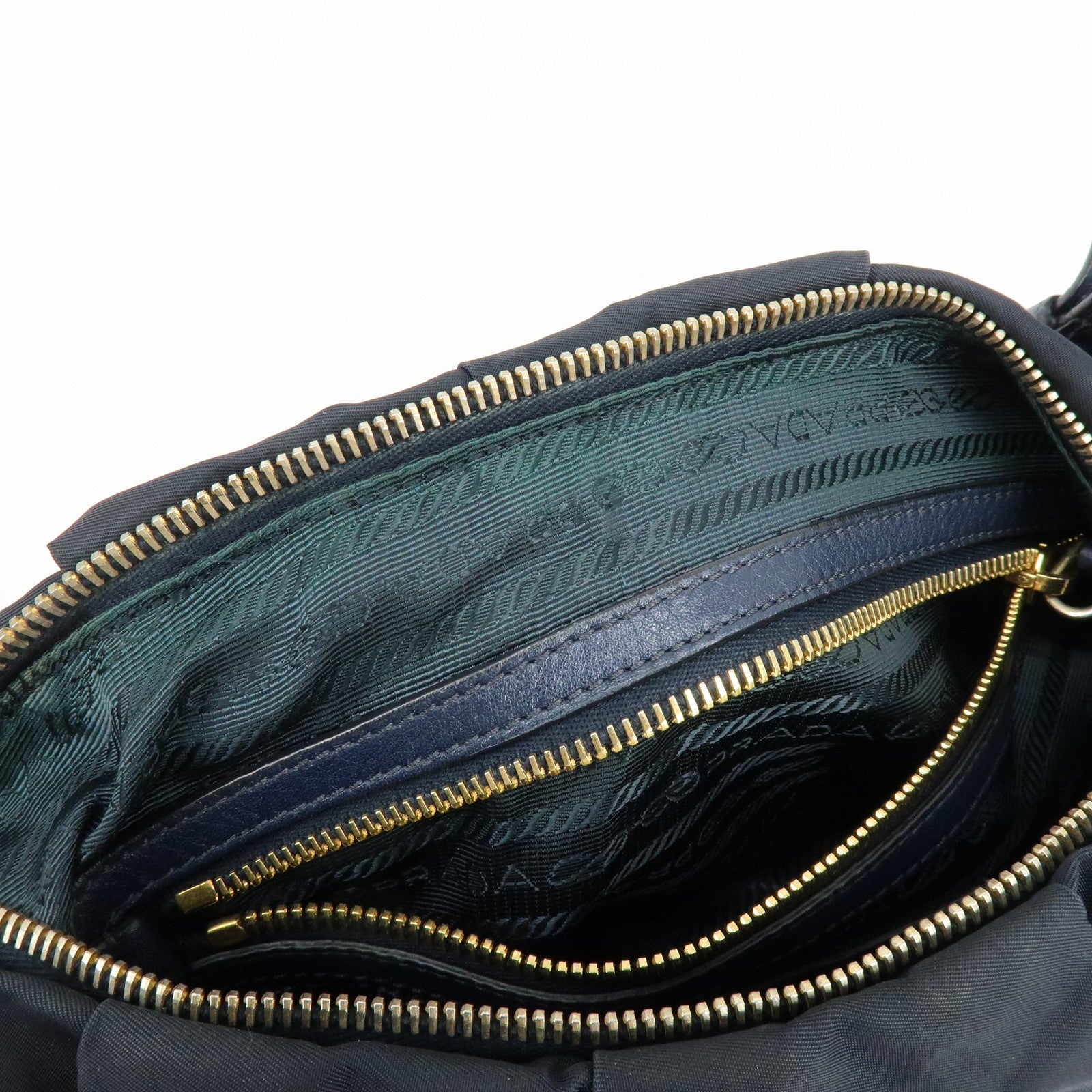 PRADA Triangle Logo Nylon Leather Shoulder Bag Hand Bag Navy