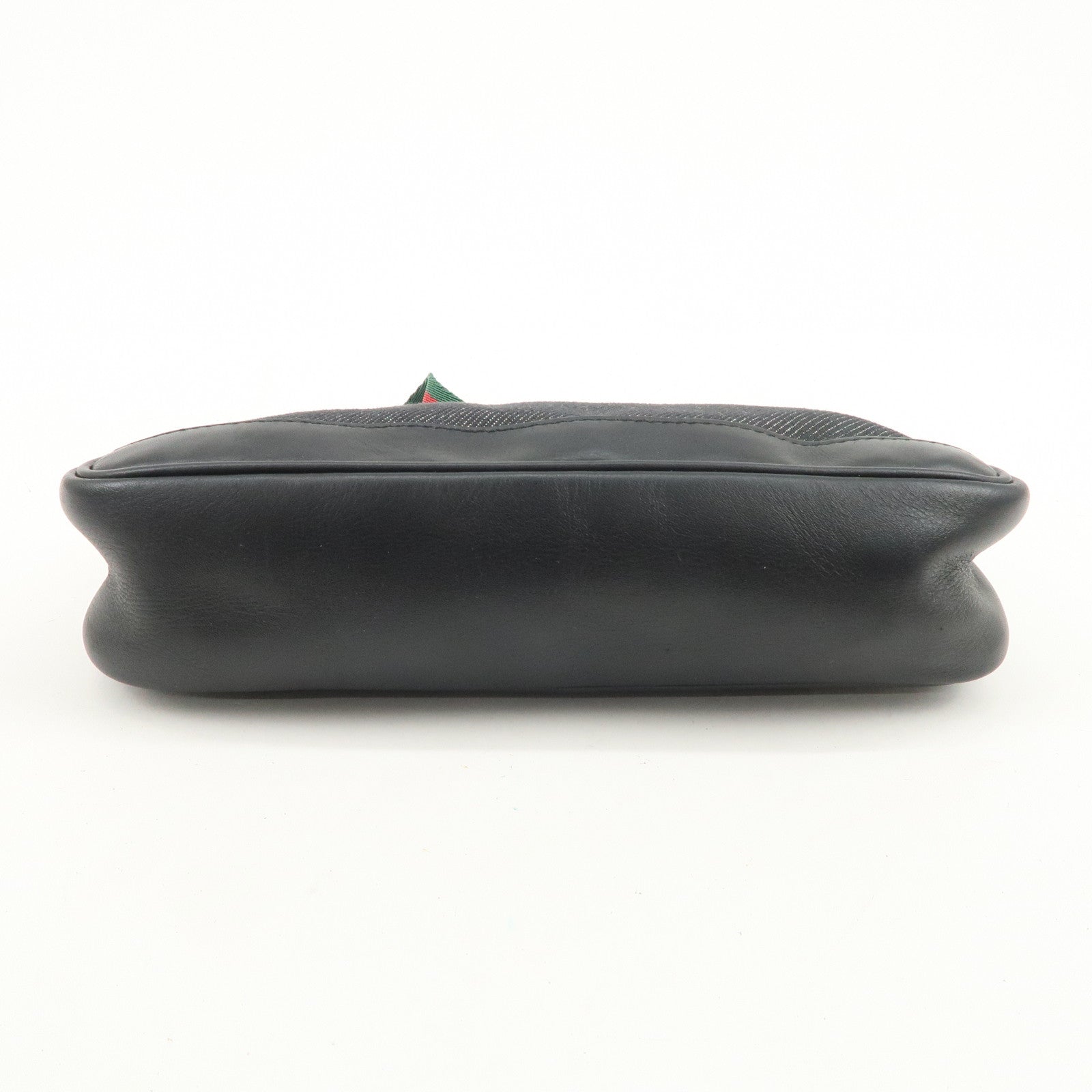 GUCCI Sherry Leather Denim Accessory Pouch Hand Bag Black 92820