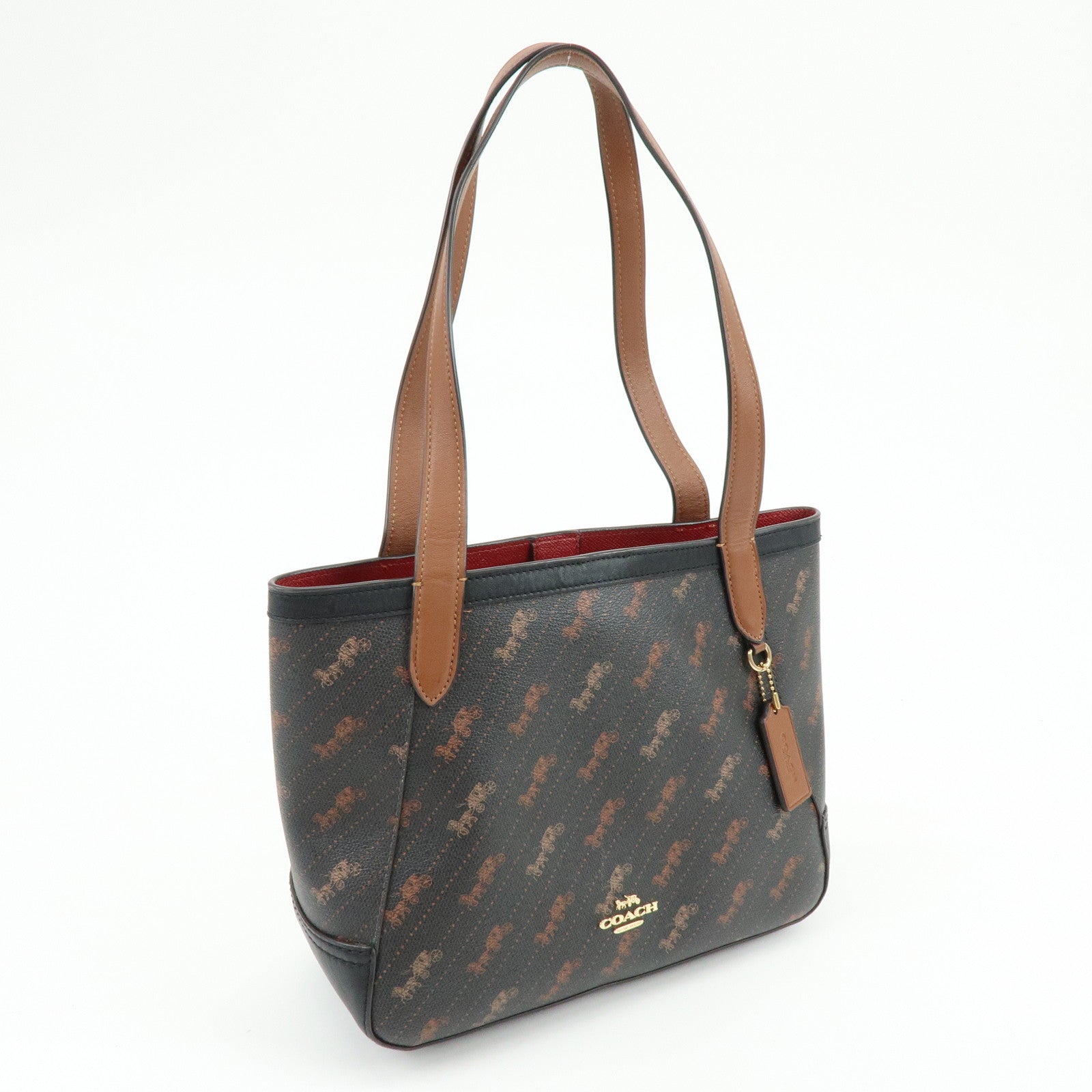 COACH PVC Leather Tote Bag Hand Bag Shoulder Bag Black Camel