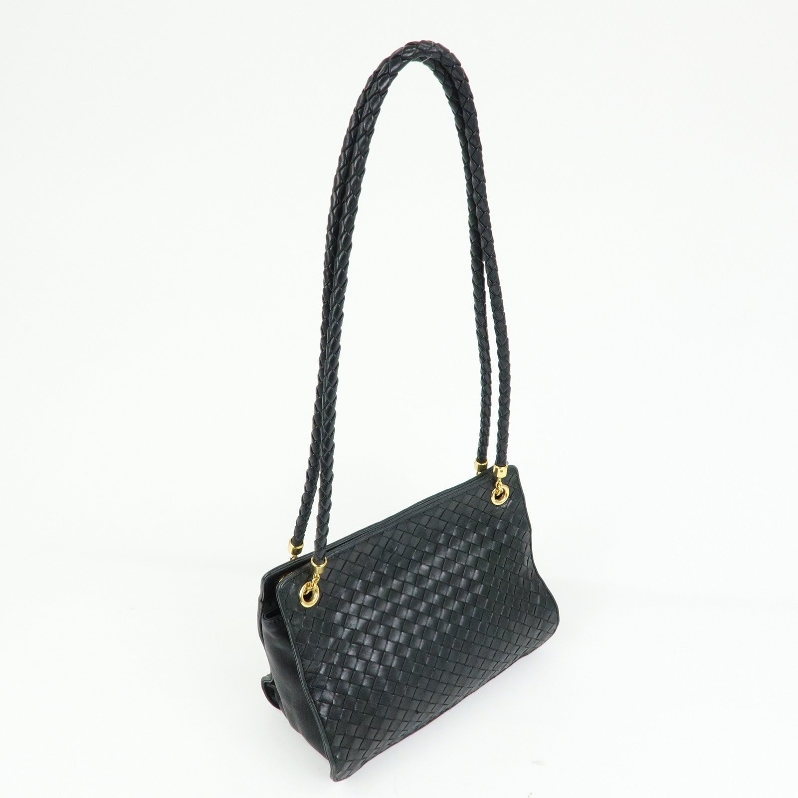 BOTTEGA VENETA Intrecciato Leather Shoulder Bag Hand Bag Black