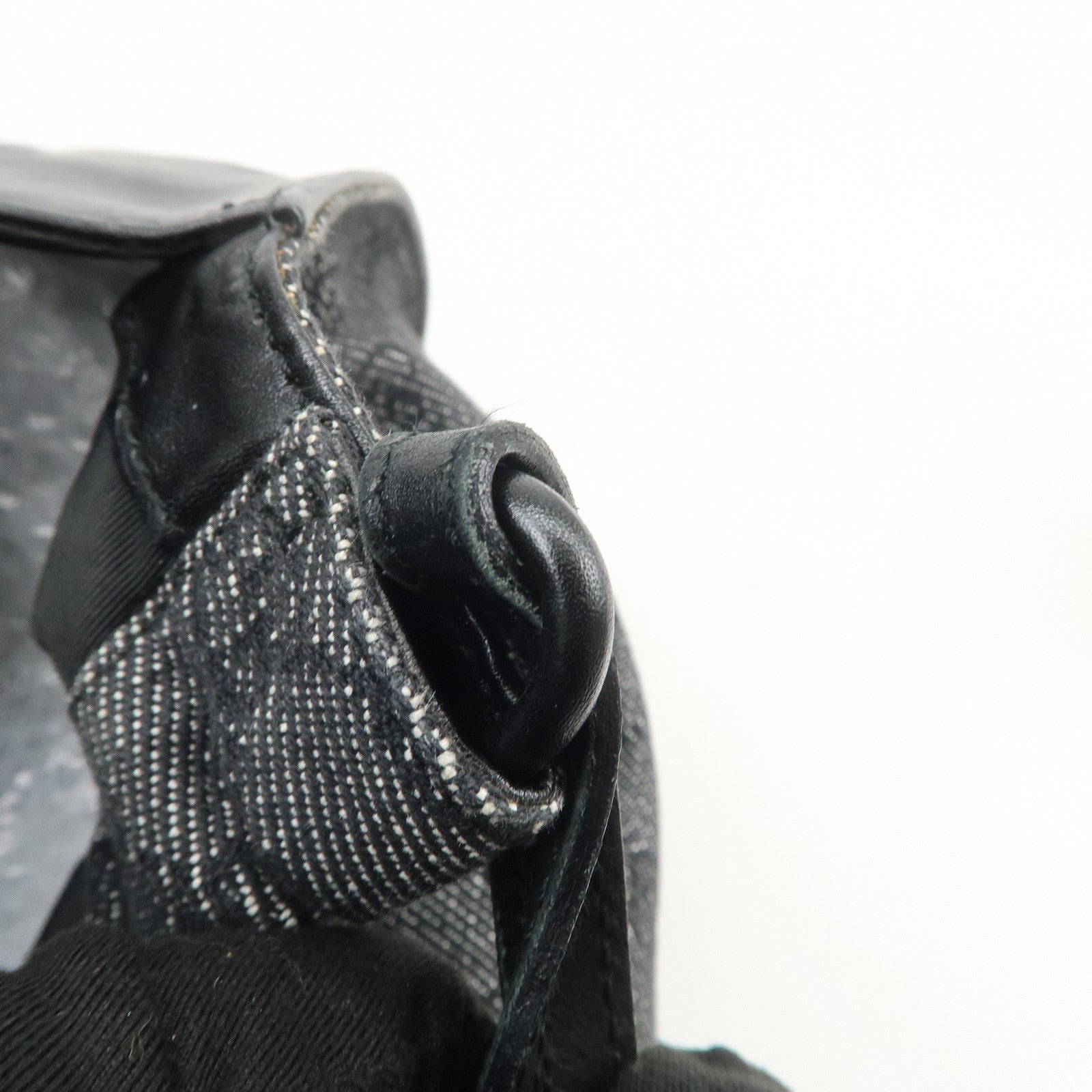 GUCCI GG Monogram Denim Canvas Leather Tote Hand Bag Black 76554