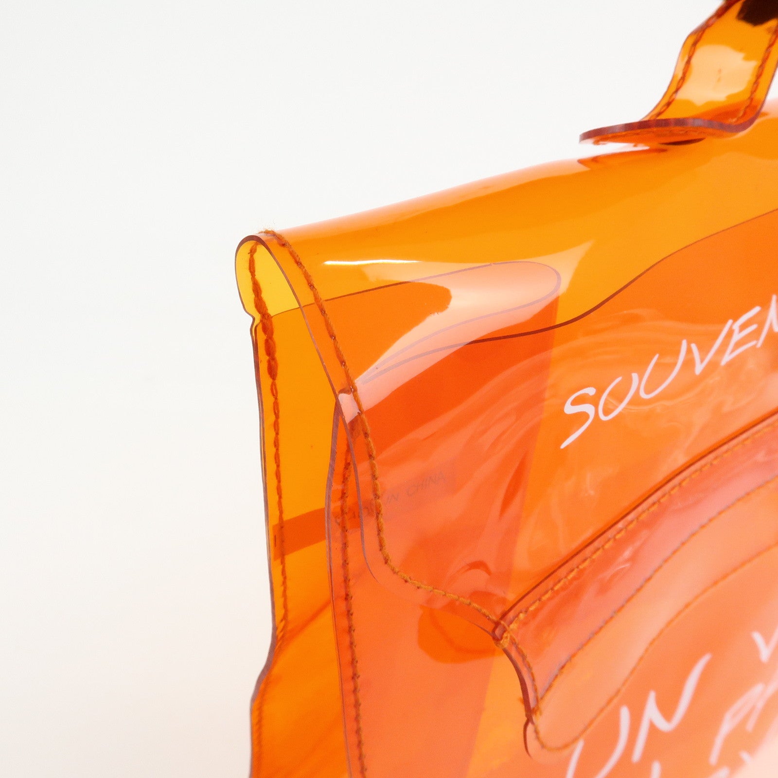 HERMES Kelly Vinyl Hand Bag Clear Transparent Orange