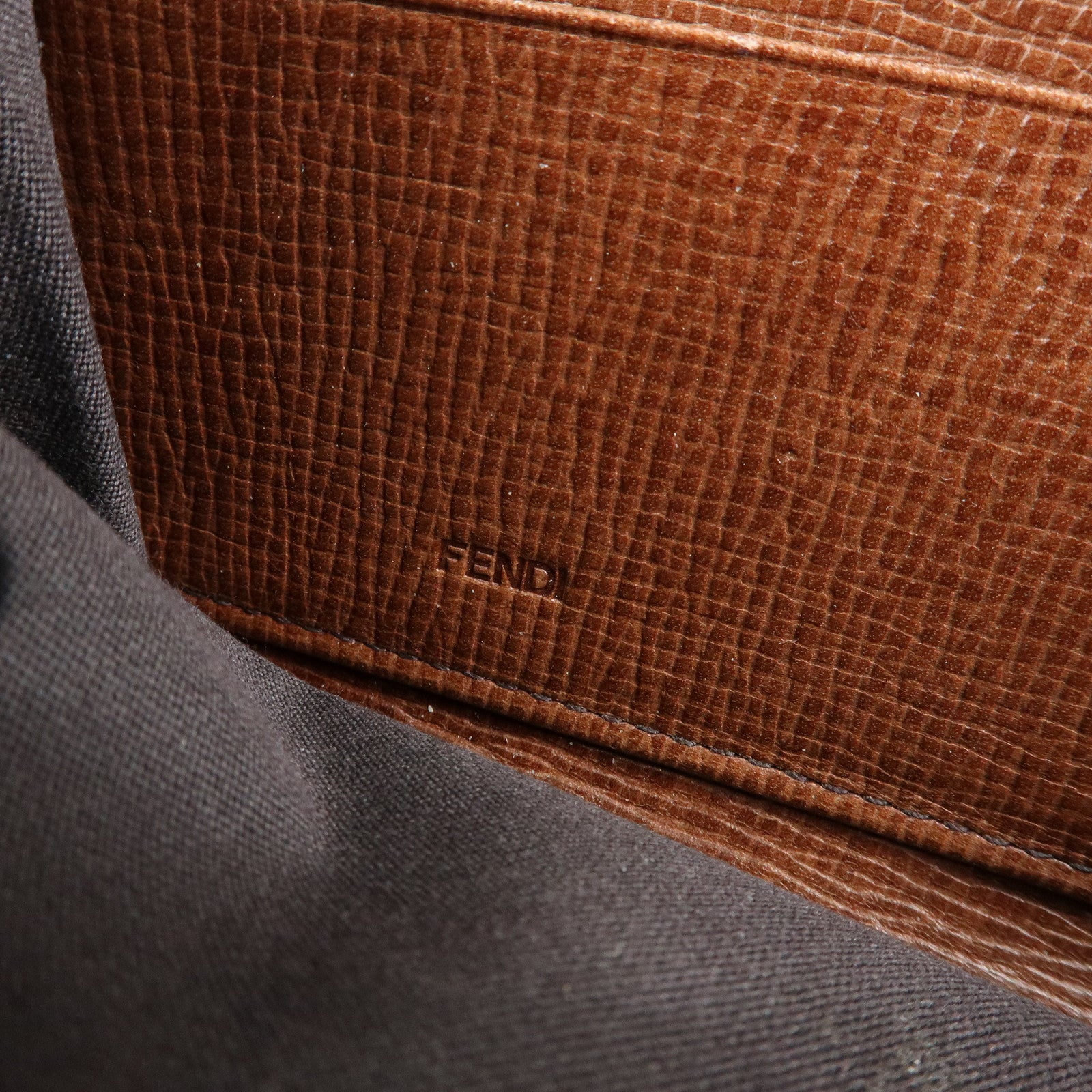 FENDI Zucchino Canvas Leather Round Zippy Long Wallet Brown 8M0024
