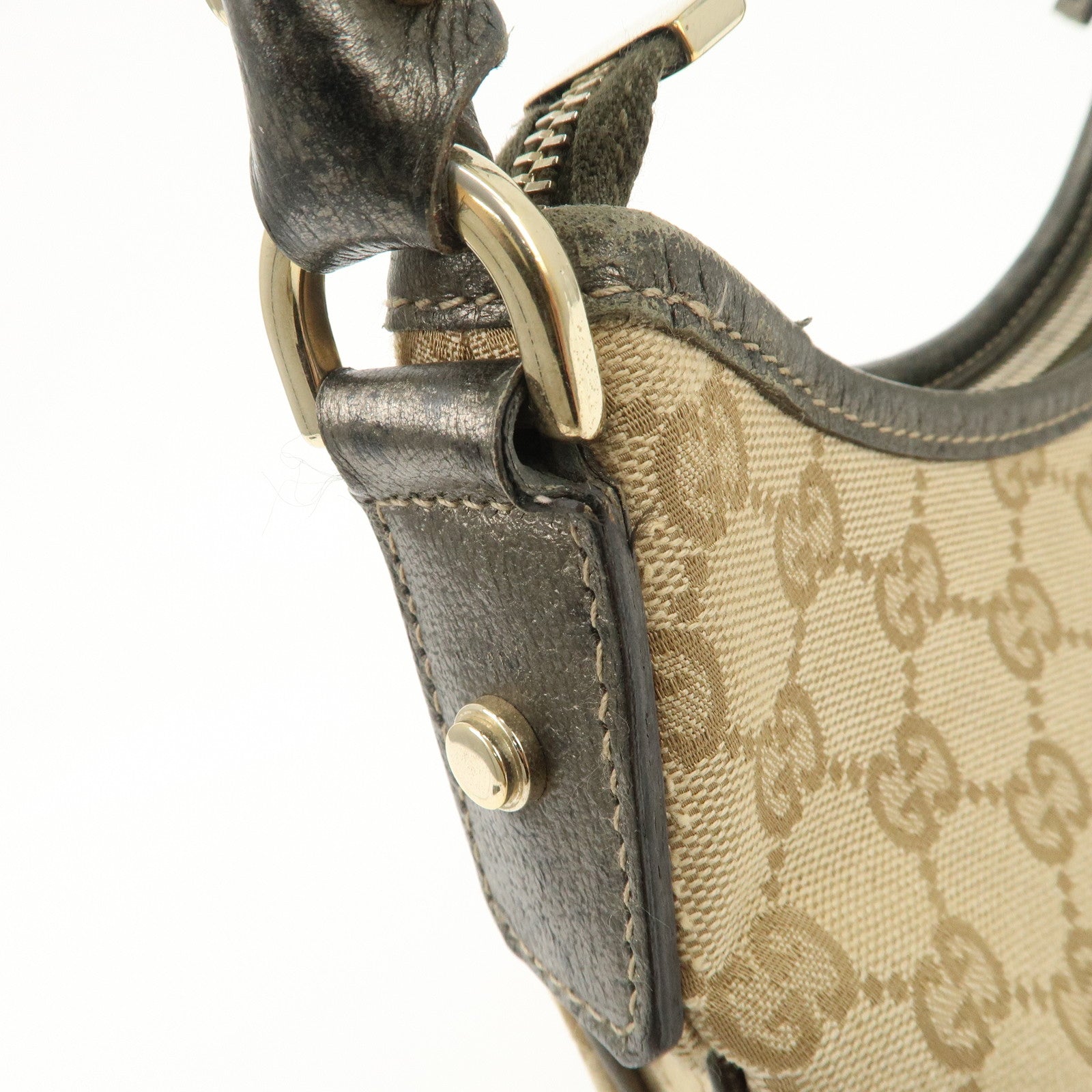 GUCCI Abbey GG Canvas Leather Shoulder Bag Beige Bronze 130738 Used