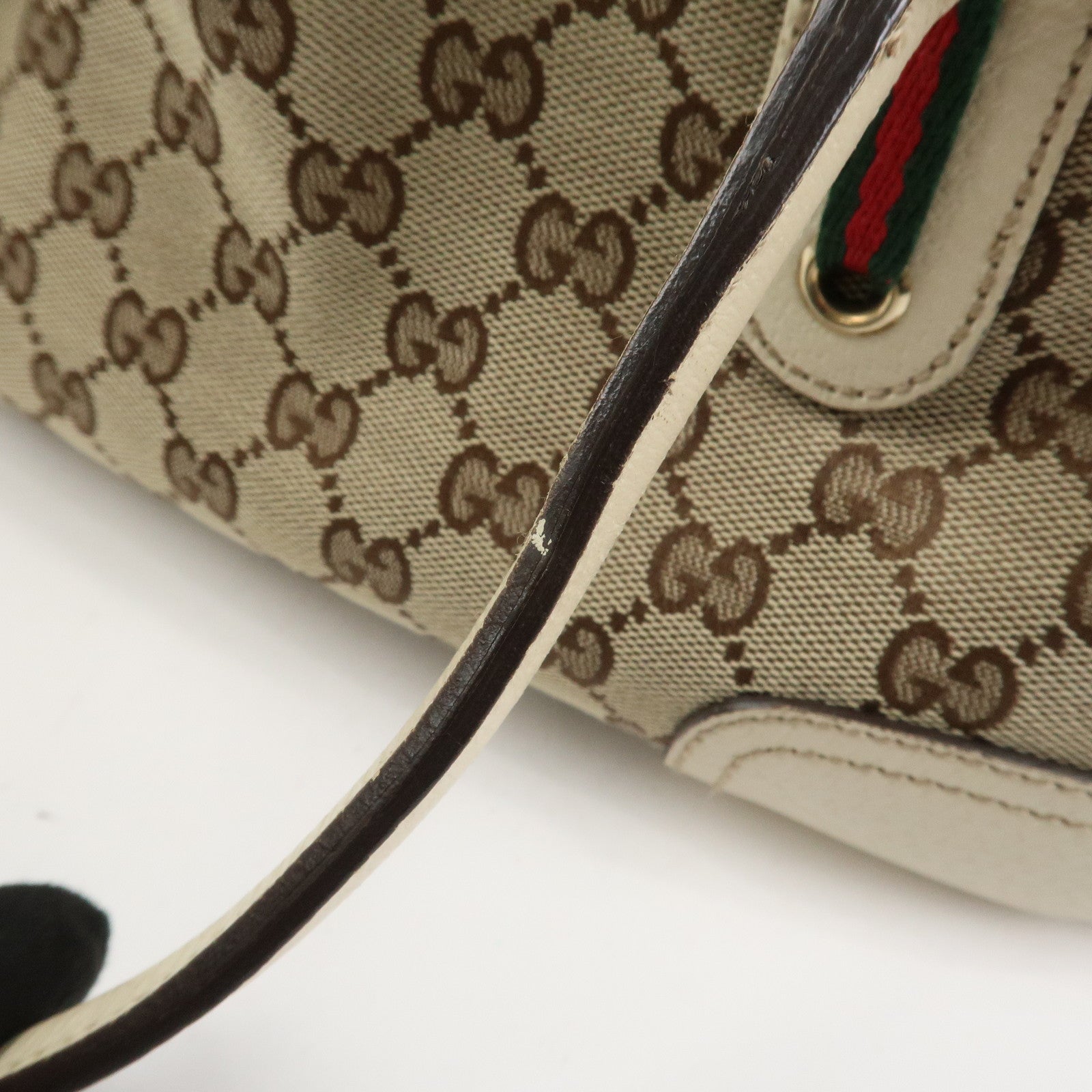 GUCCI Princy Sherry GG Canvas Leather Boston Bag Brown Ivory 161720