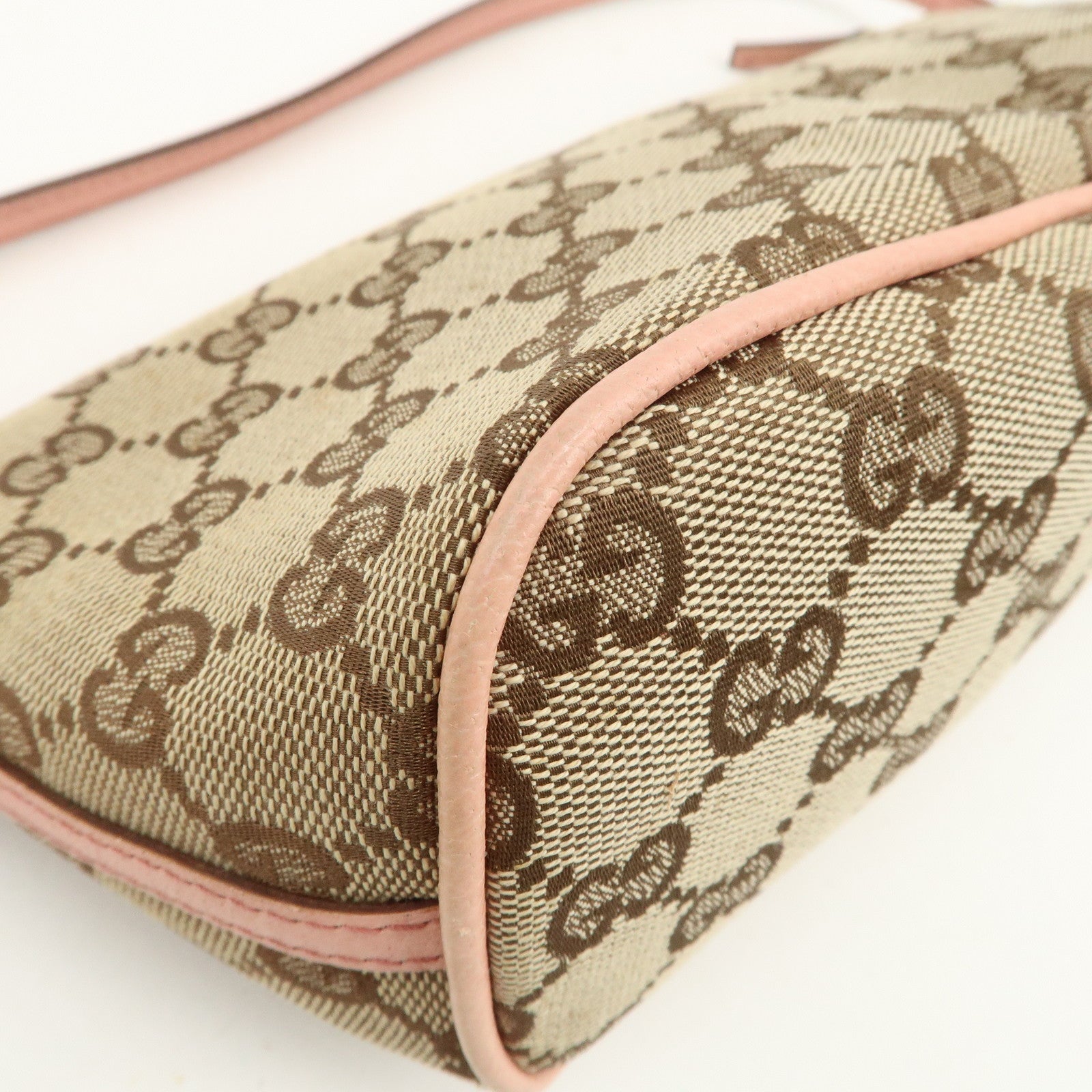 GUCCI Boat Bag GG Monogram Canvas Leather Hand Bag Brown Pink 07198