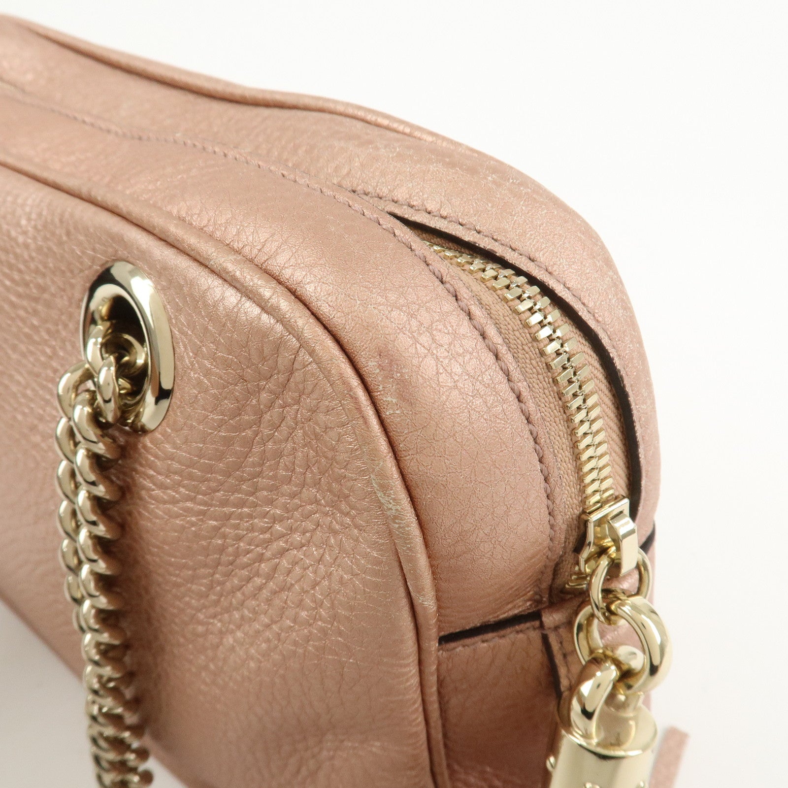 GUCCI SOHO Interlocking G Leather Shoulder Bag Metallic Pink 308983