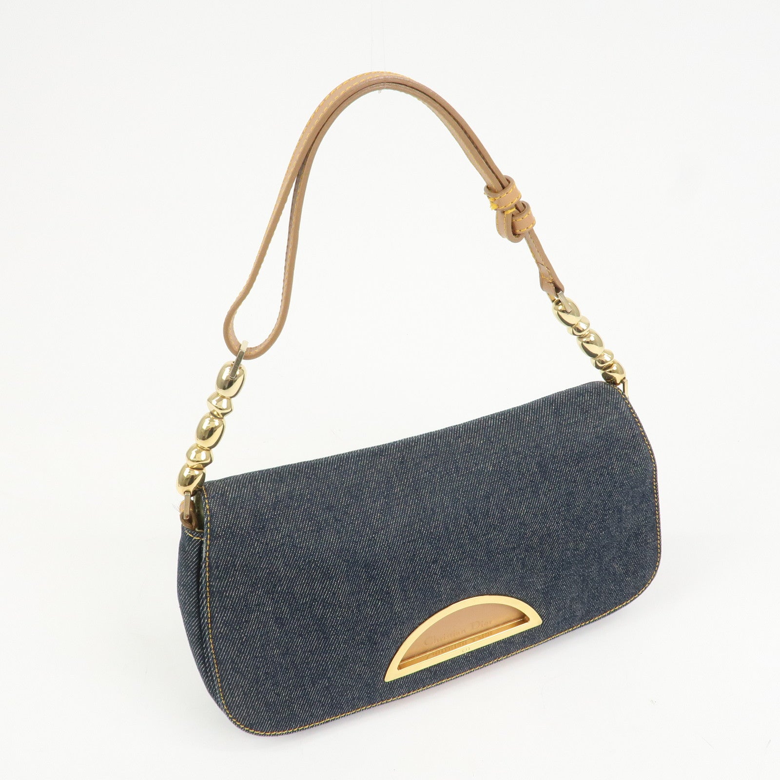 Christian Dior Malice Pearl Denim Leather Hand Bag Shoulder Bag