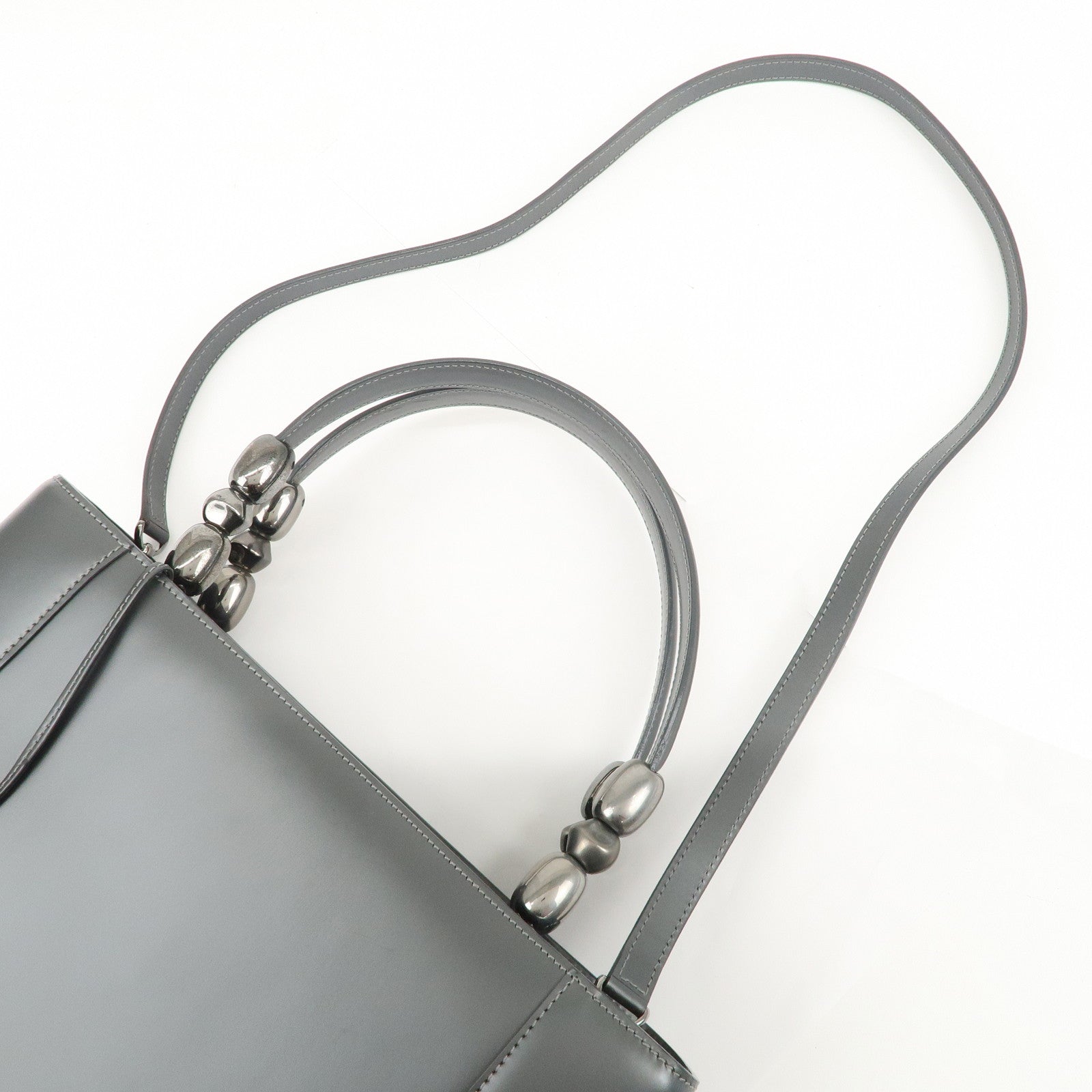 Christian Dior Maris Pearl Logo Leather Hand Bag Gray