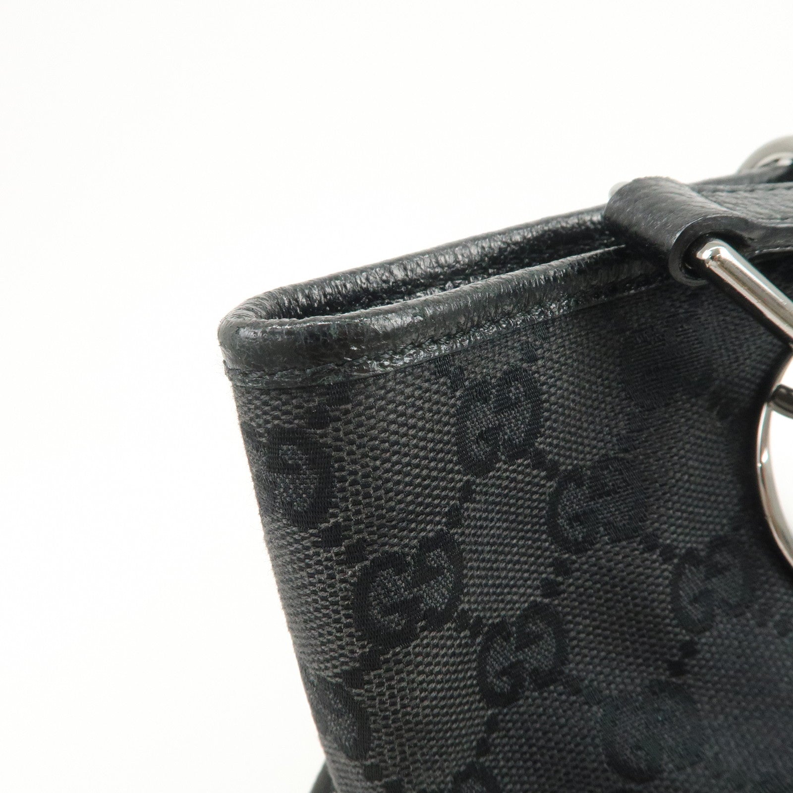 GUCCI Logo GG Canvas Leather Tote Bag Hand Bag Black 120836