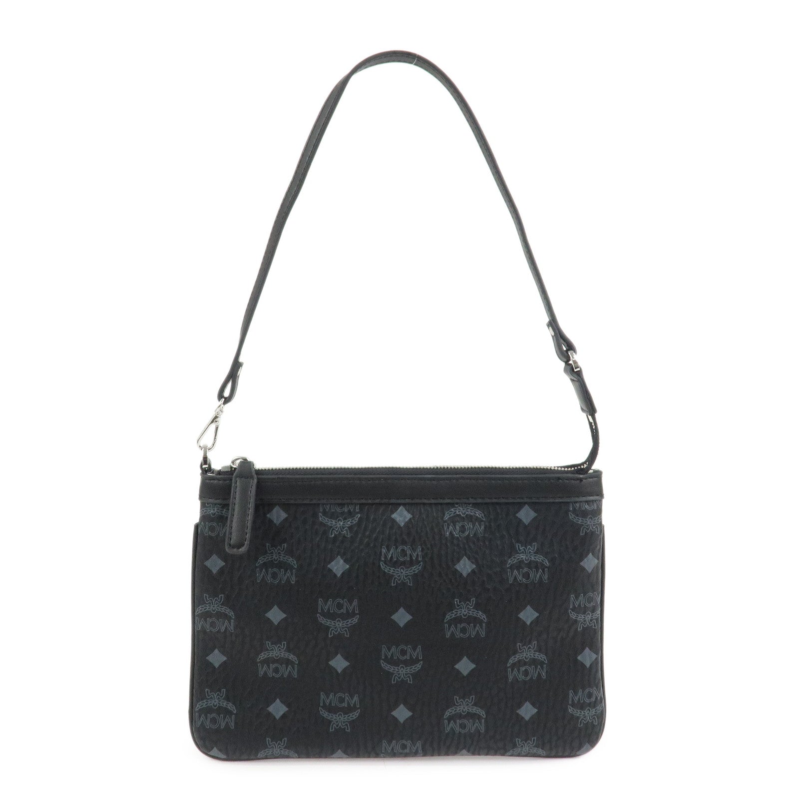 MCM Visetos Logo Leather Shoulder Bag Hand Bag Black