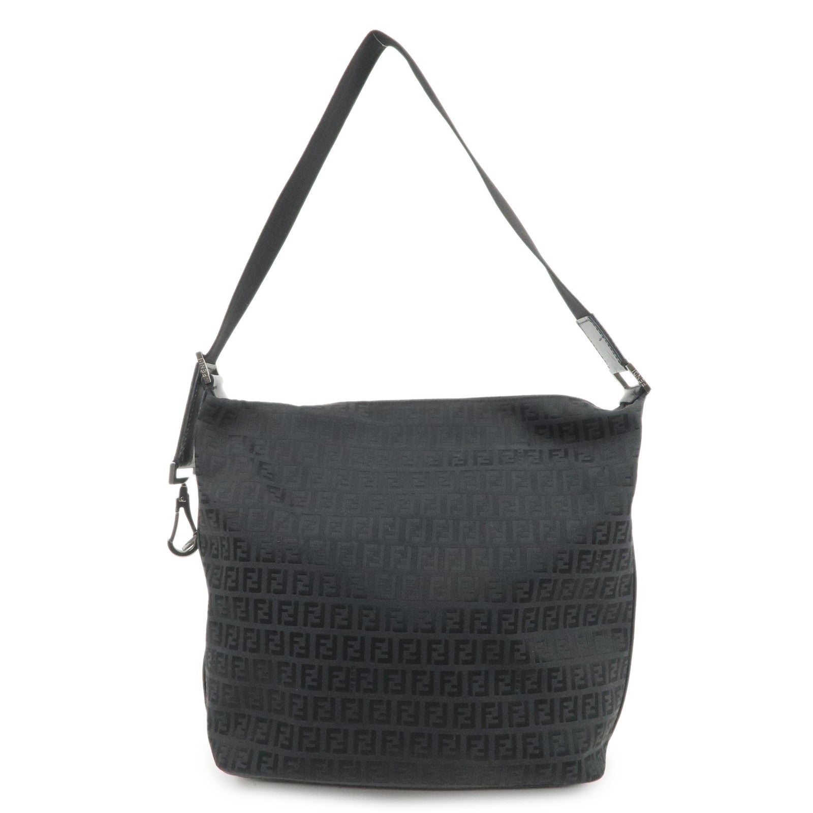 FENDI Zucchino Canvas Leather Shoulder Bag Hand Bag Black 7VA003