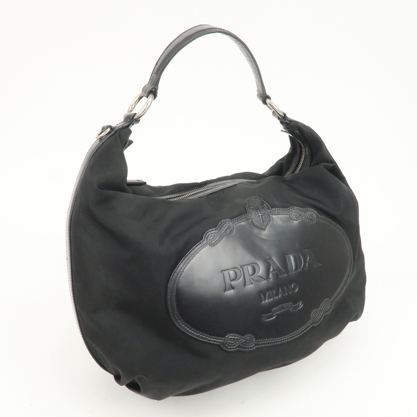 PRADA Logo Nylon Leather Shoulder Bag Hand Bag Black BR3287