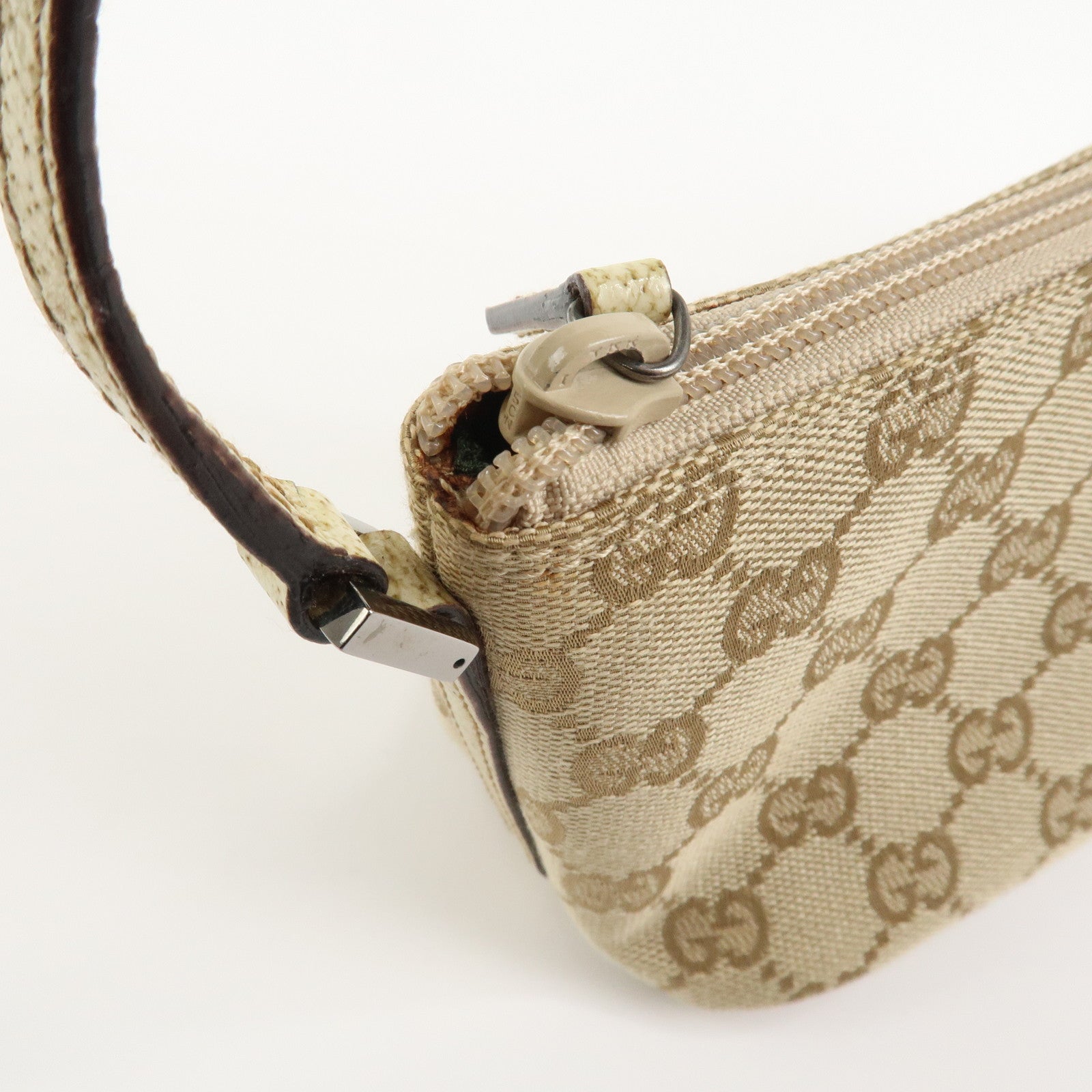 GUCCI Boat Bag GG Canvas Leather Hand Bag Beige 07198