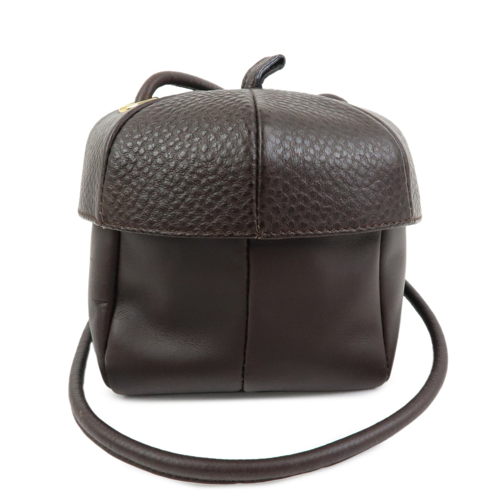 Ferragamo Leather Shoulder Bag Crossbody Bag Acorn Bag Dark Brown