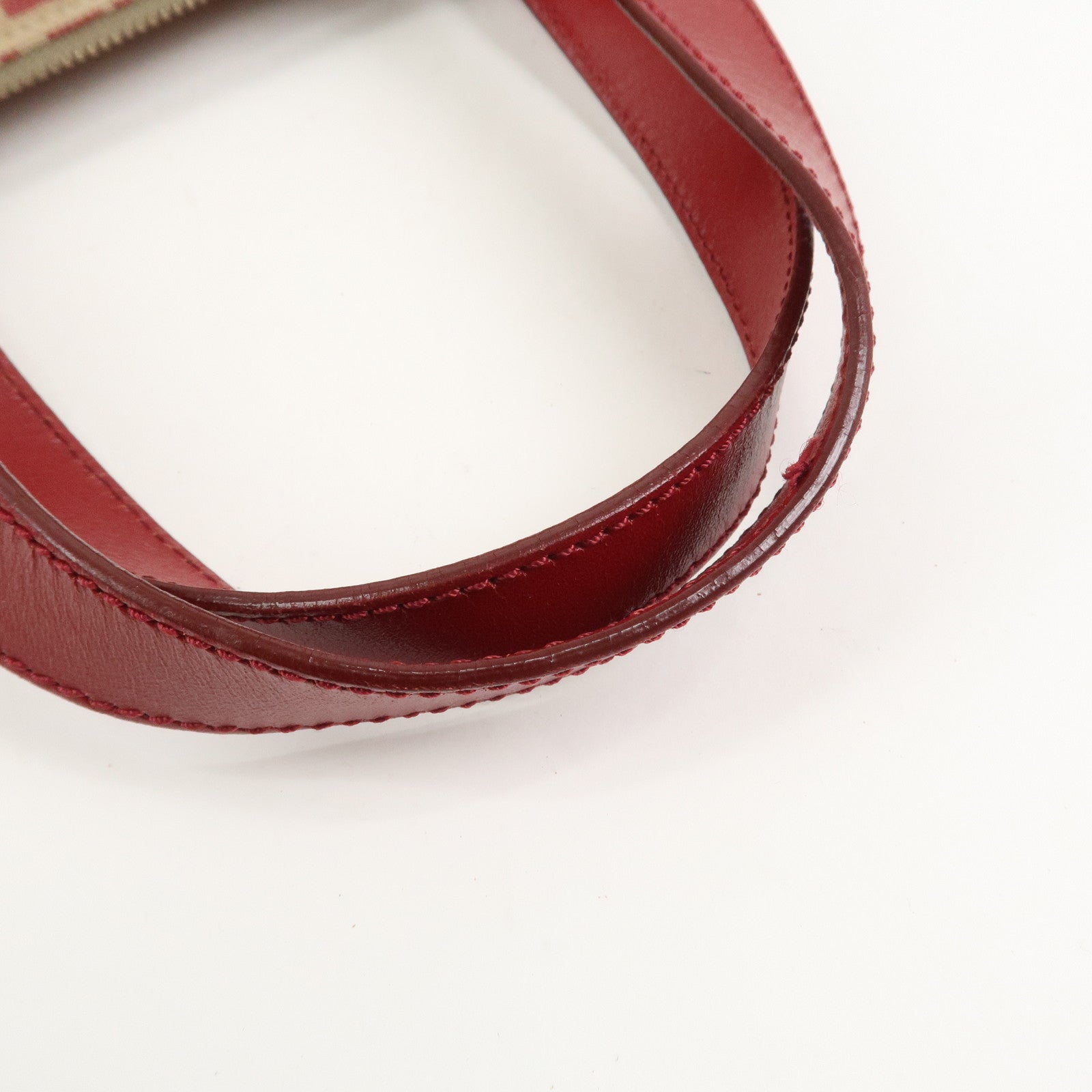 FENDI Zucchino Canvas Leather Tote Bag Hand Bag Beige Red 8BH134