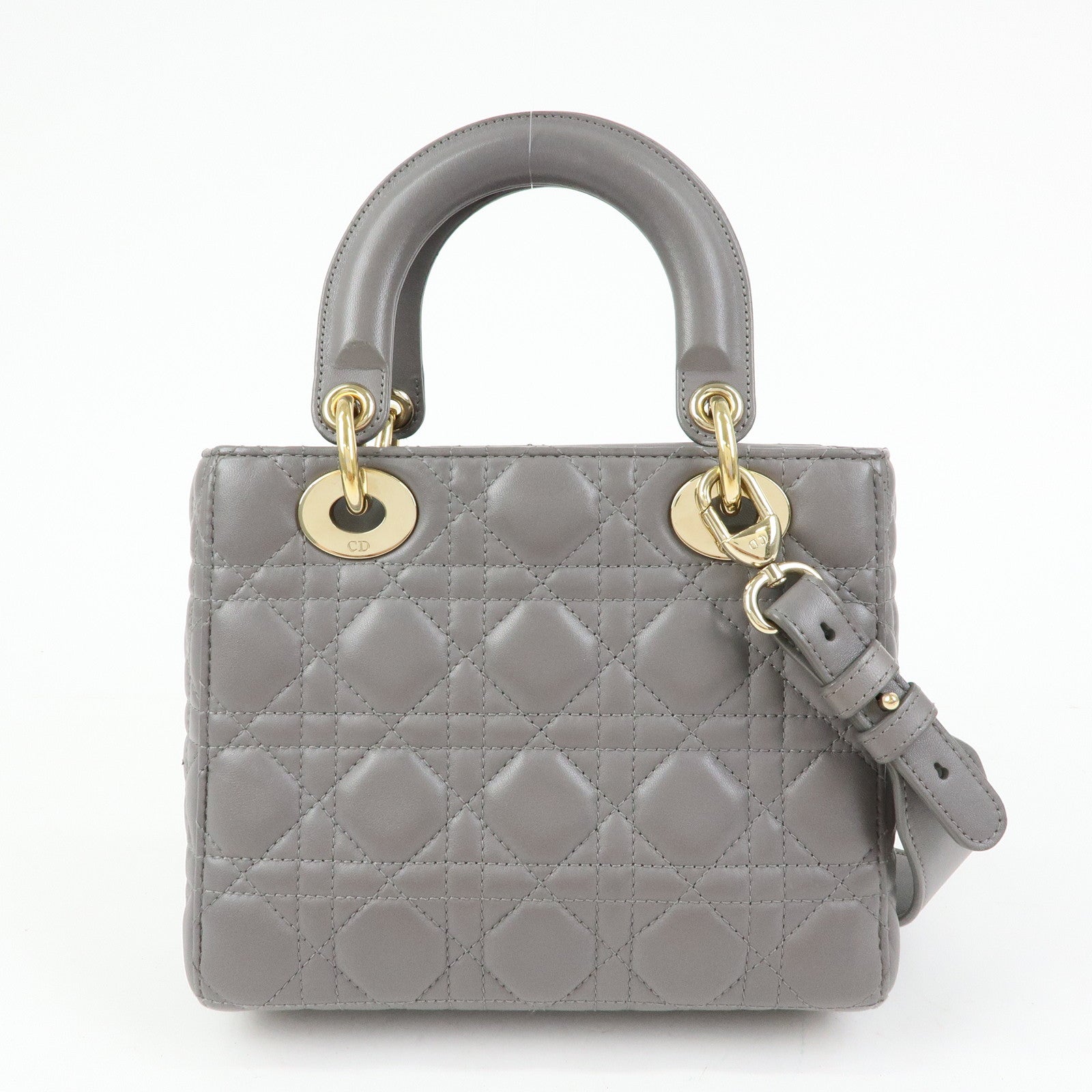 Christian Dior Lady Dior Cannage Leather 2Way Bag Hand Bag Gray