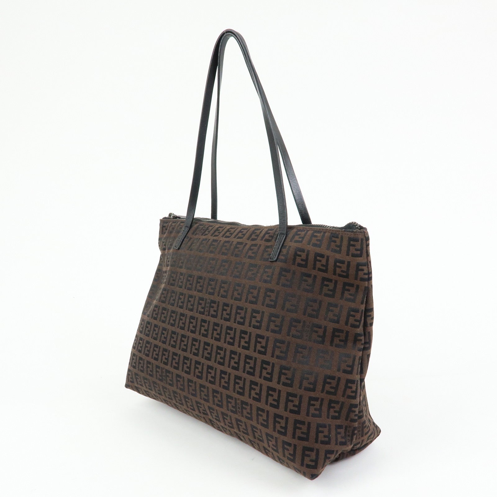 FENDI Zucchino Canvas Leather Tote Bag Shoulder Bag Brown 8BH023