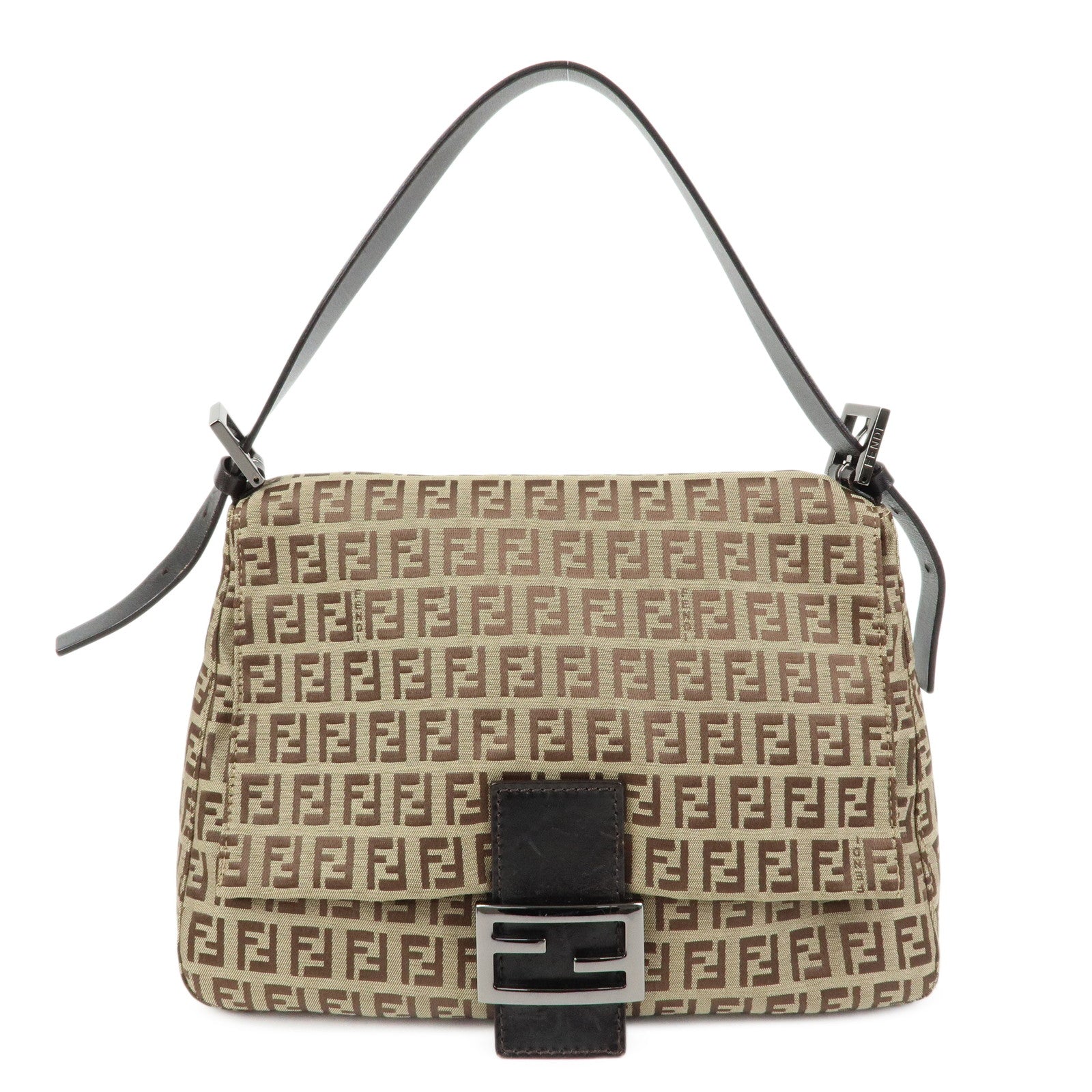 FENDI Zucchino Mamma Baguette Nylon Leather Shoulder Bag 8BR001