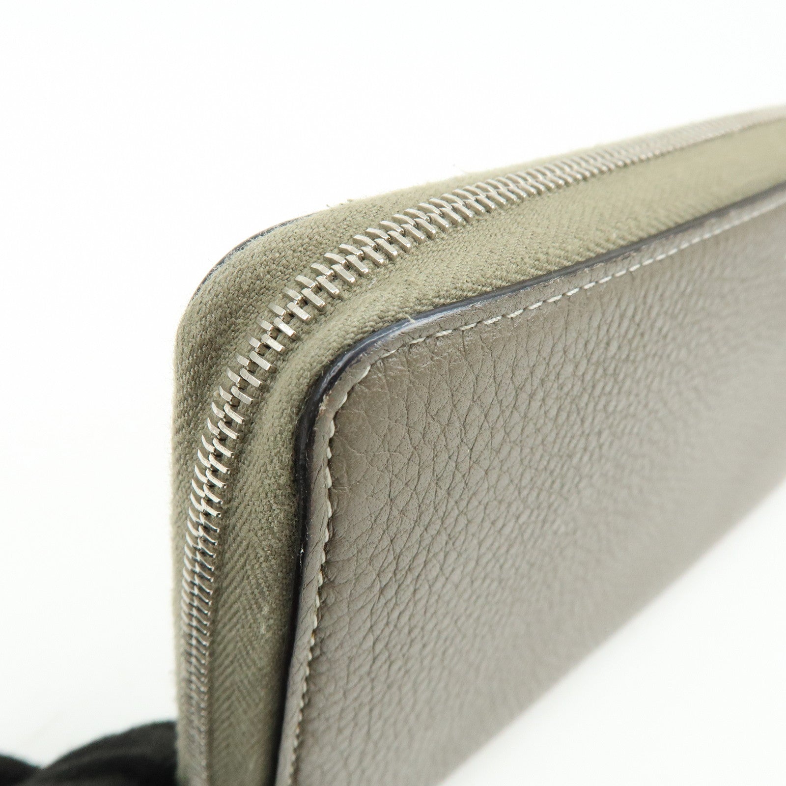 CELINE Logo Claf Leather Round Zippy Long Wallet Greige Beige