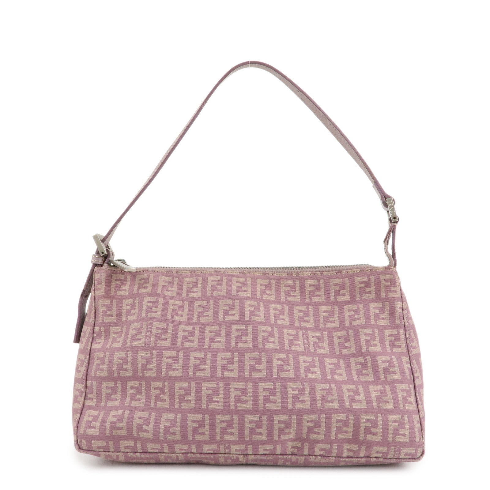 FENDI Zucchino Canvas Leather Shoulder Bag Pink 8BR267 Used