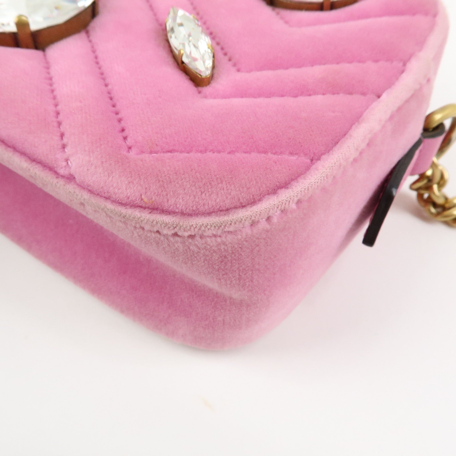 GUCCI GG Marmont Velvet Leather Rhinestone Shoulder Bag Pink 448065