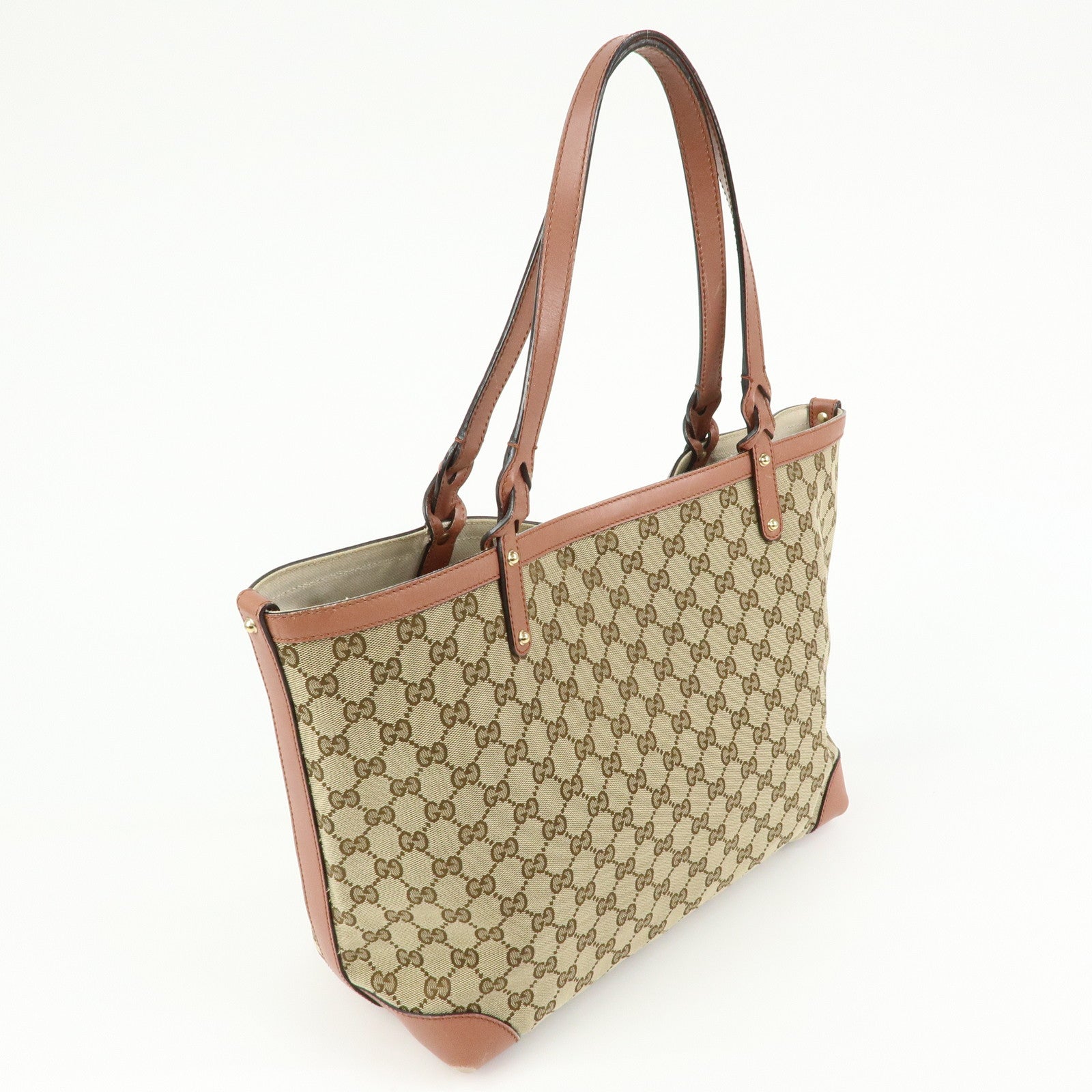 GUCCI GG Canvas Leather Tote Bag Shoulder Bag Beige Pink 247209