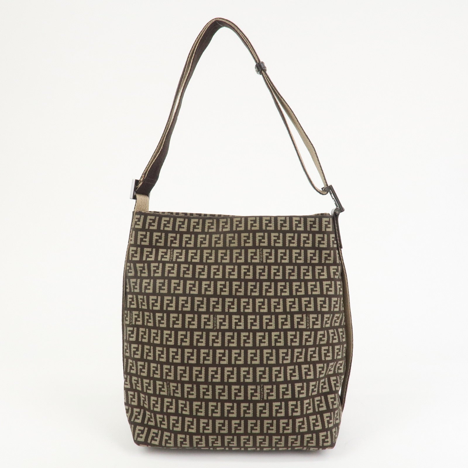 FENDI Zucchino Canvas Shoulder Bag Crossbody Bag Brown 8BR318