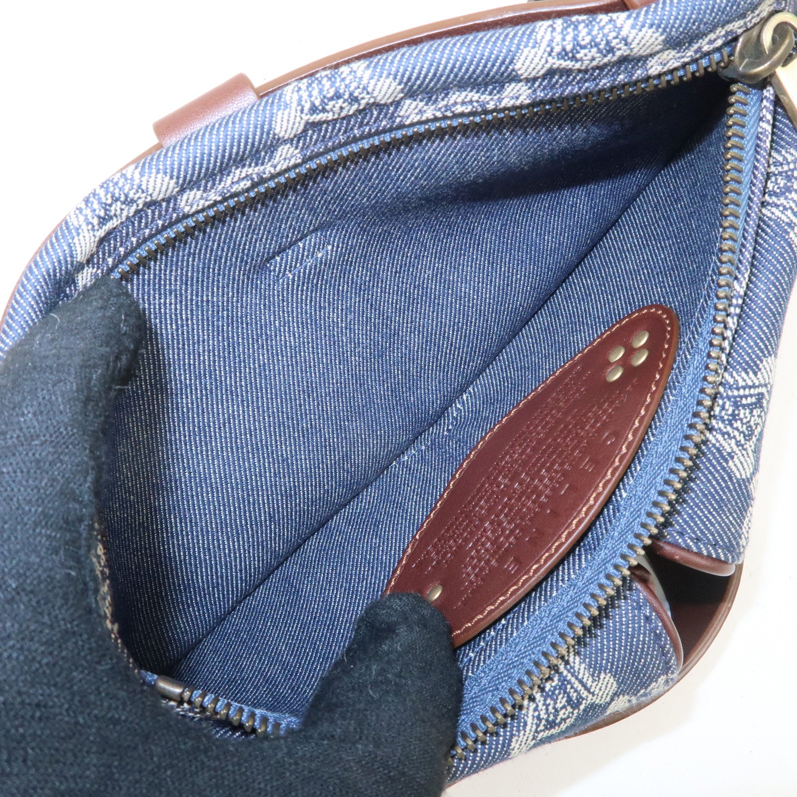 CELINE Macadam Waist Bag Denim Navy Dark Brown Gold HDW Used