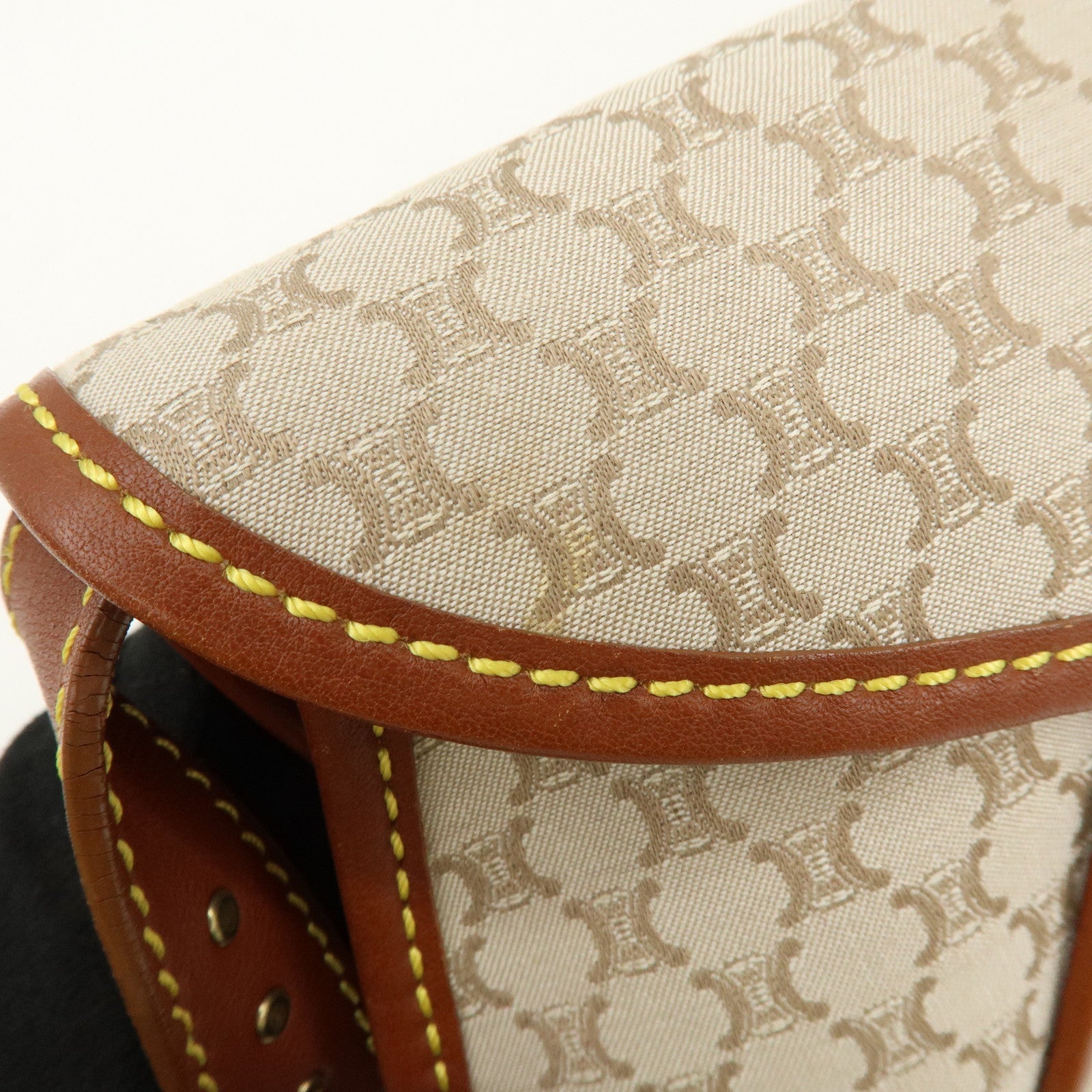 CELINE Macadam Canvas Leather Hand Bag Shoulder Bag Beige Brown
