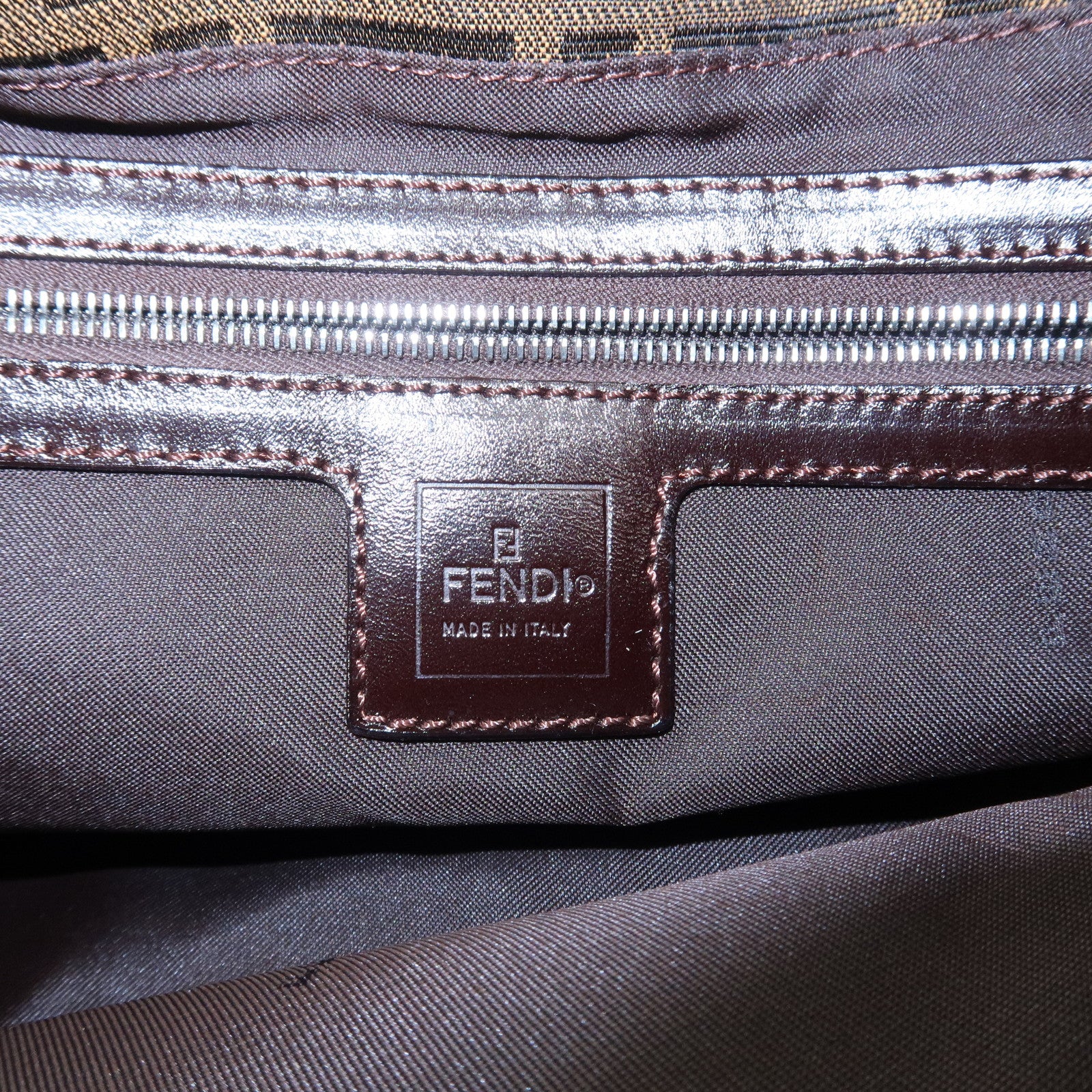 FENDI Mamma Zucca Baguette Canvas Leather Shoulder Bag  26325