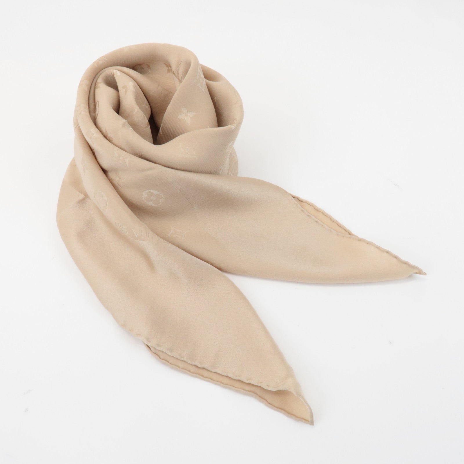 Louis Vuitton Monogram Carré Monaco Silk 100% Scarf Beige M71146