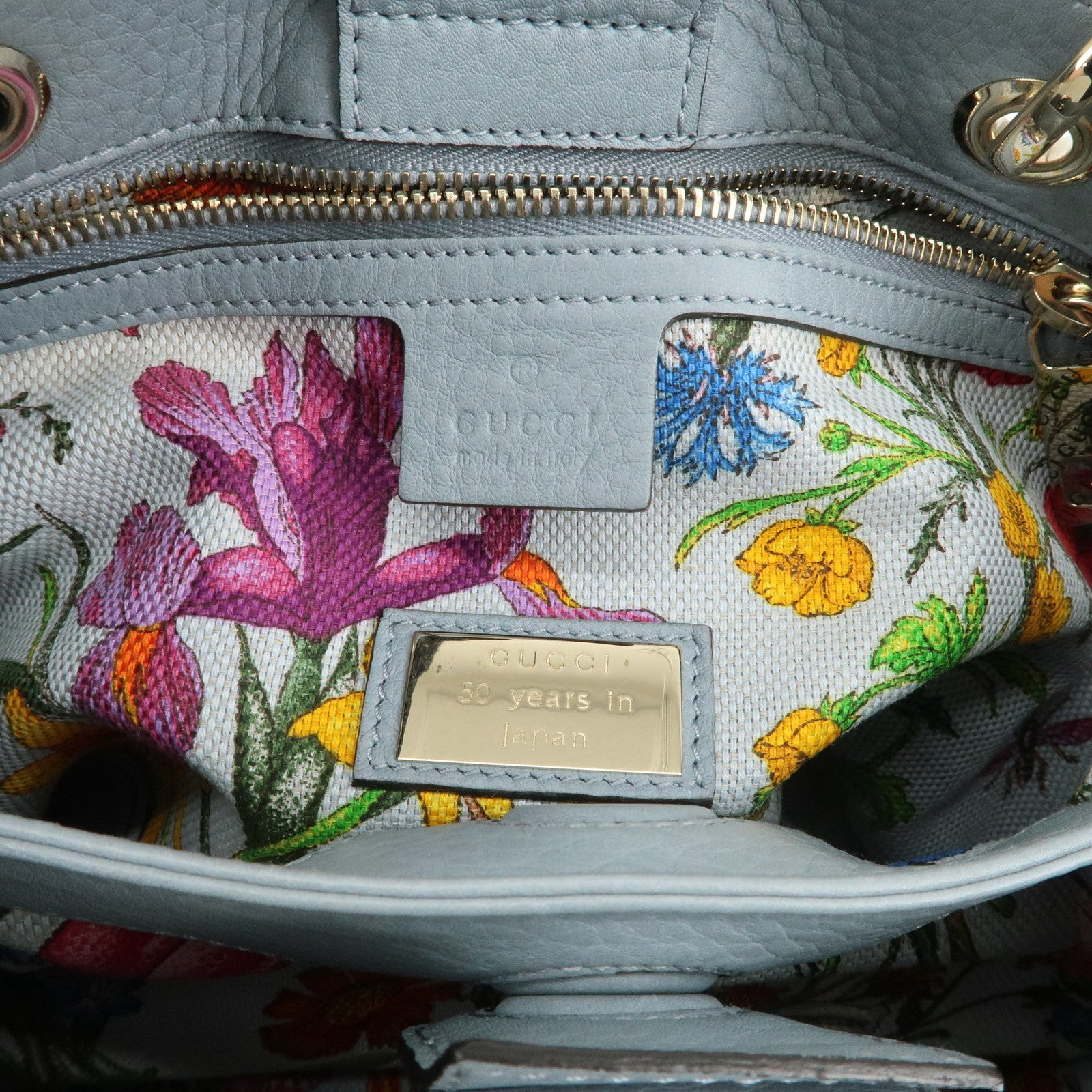 GUCCI Bamboo Leather 2Way Bag Hand Shoulder Bag Light Blue 336032