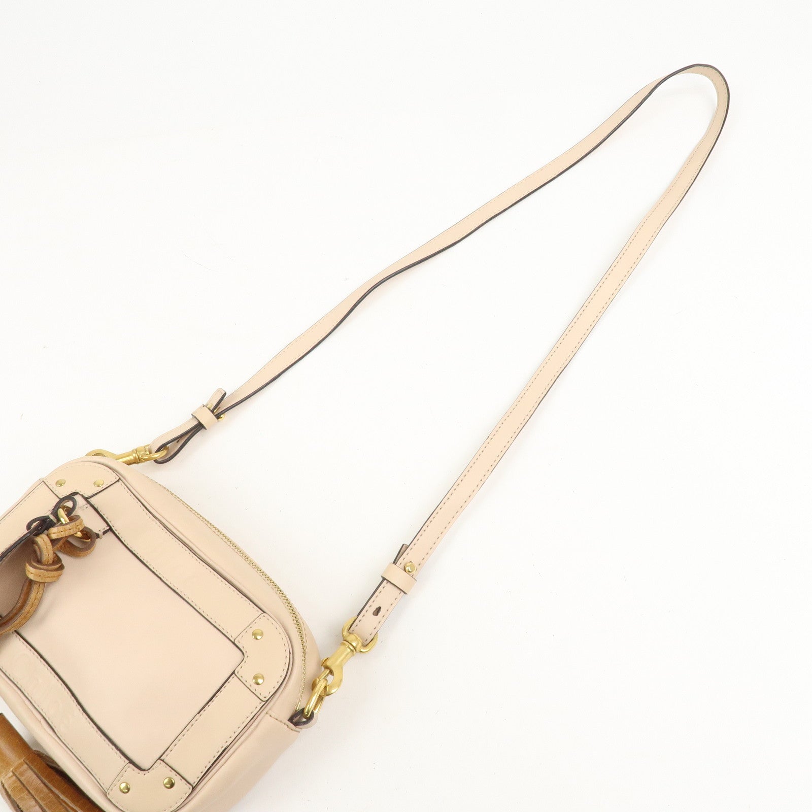 Chloe Eden Leather Tassel Shoulder Bag Pink Beige