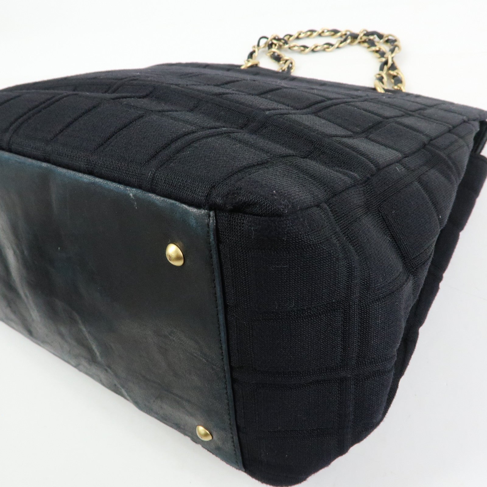 CHANEL COCO Mark Canvas Leather Chain Strap Tote Bag Black