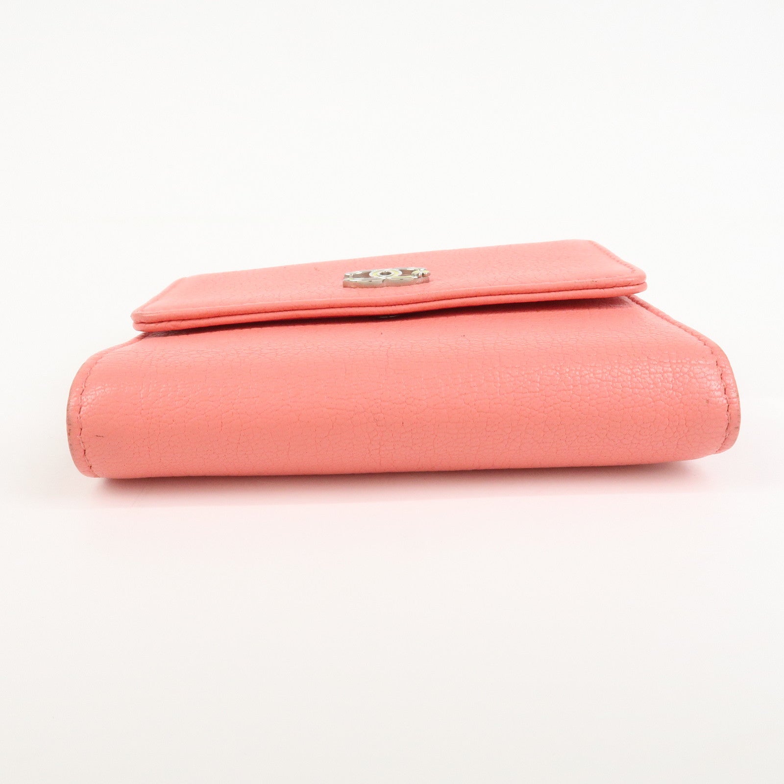CHANEL COCO Mark Calf Leather Compact Wallet Clover Motif Pink
