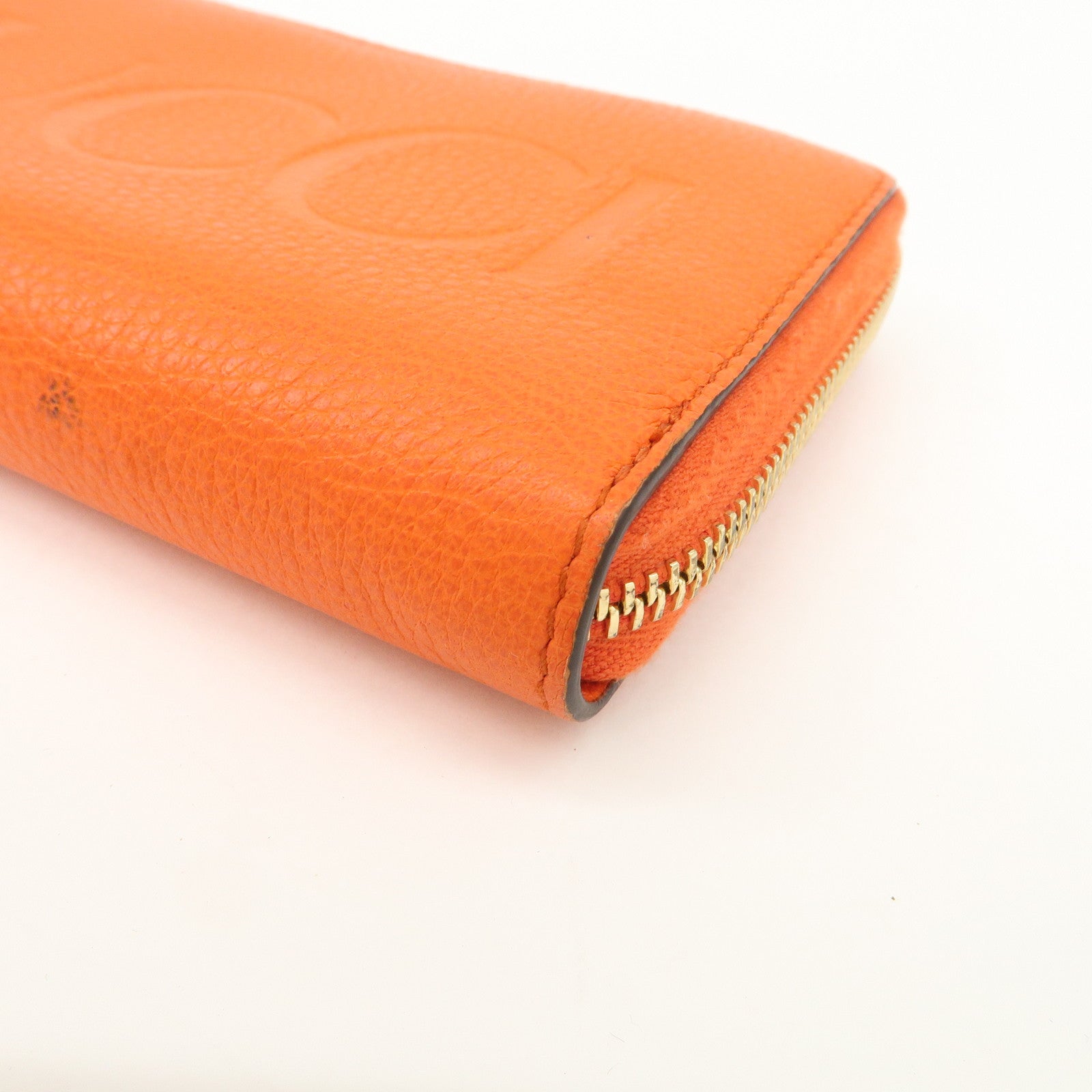 GUCCI Logo Leather Round Zippy Long Wallet Orange 658691