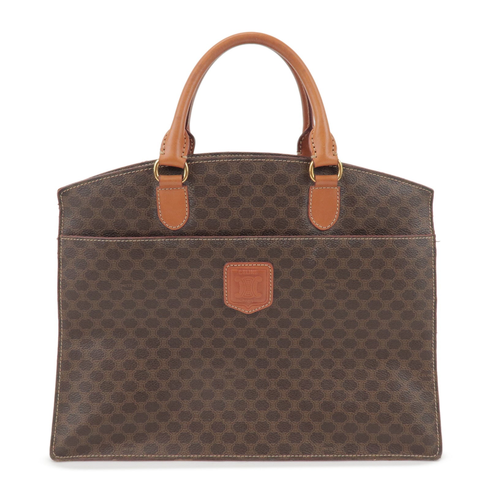 CELINE Macadam PVC Coated Canvas Leather Hand Bag Tote Bag Brown