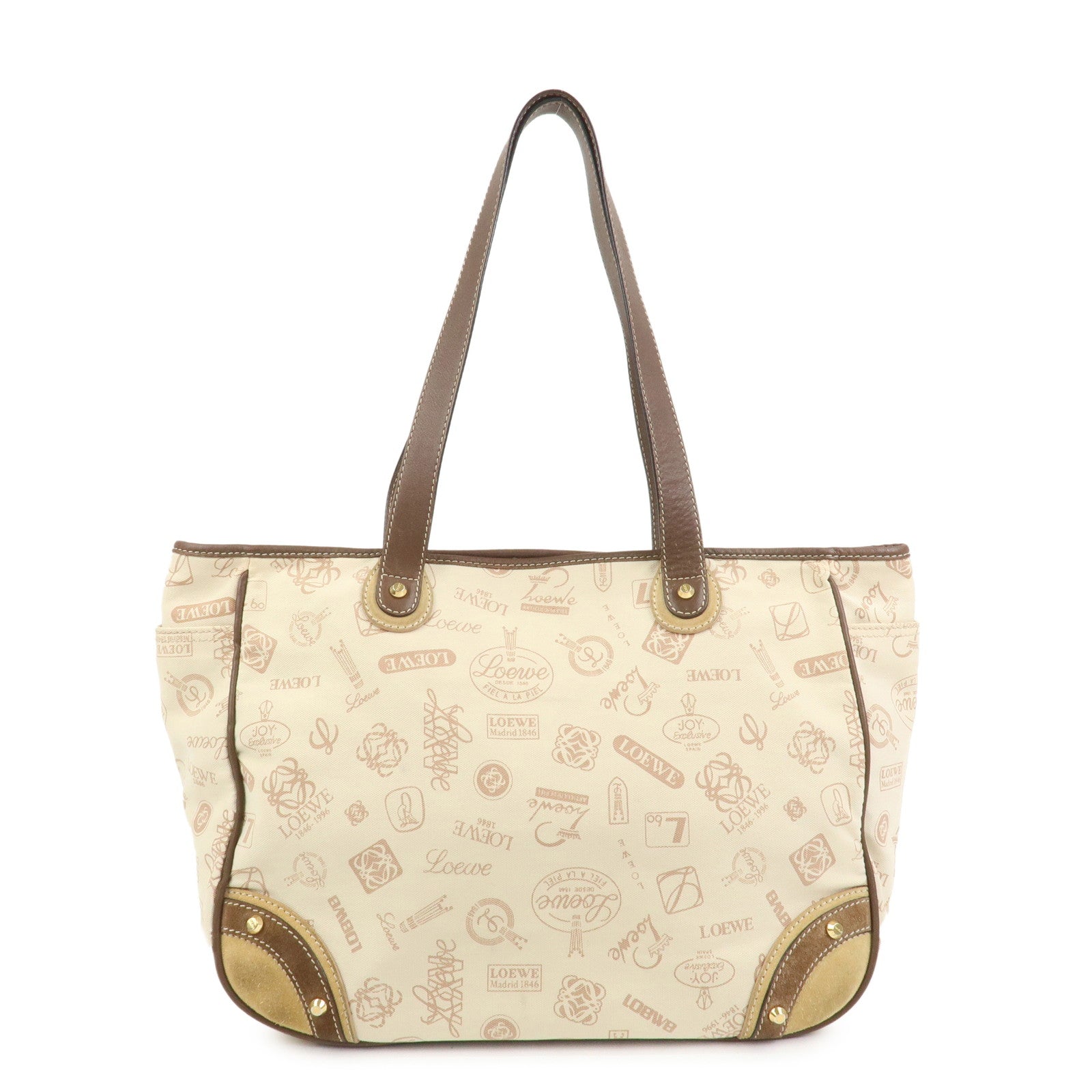 LOEWE Anagram Canvas Leather Suede Tote Bag Shoulder Bag Ivory