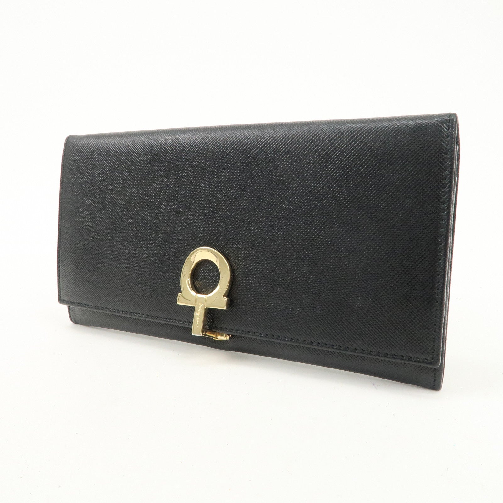 Ferragamo Gancini Vara Leather Wallet Set Of 2 Black Purple Used