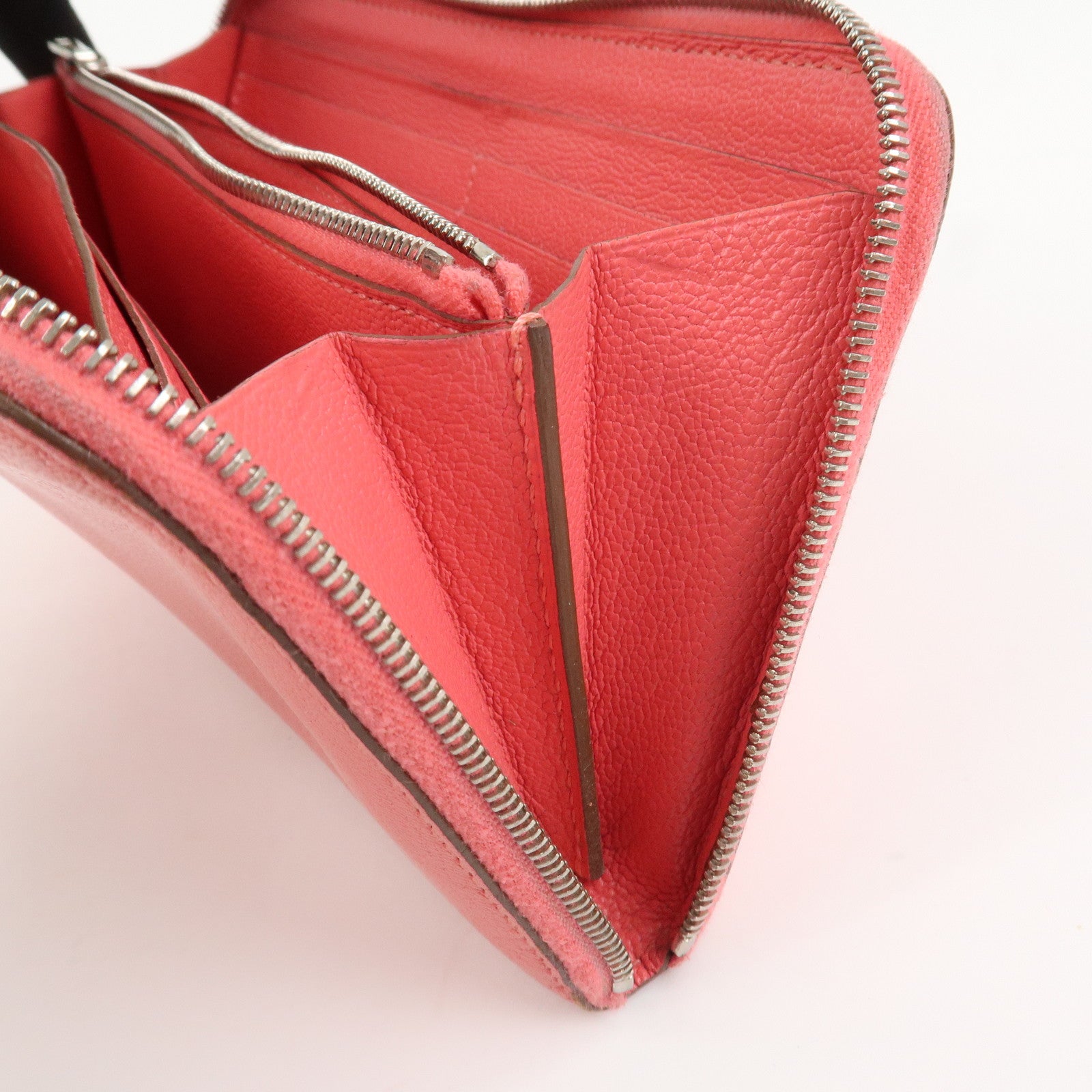 HERMES Evelyne Azap Leather 笆｡P Stamped Round Zippy Long Wallet Pink
