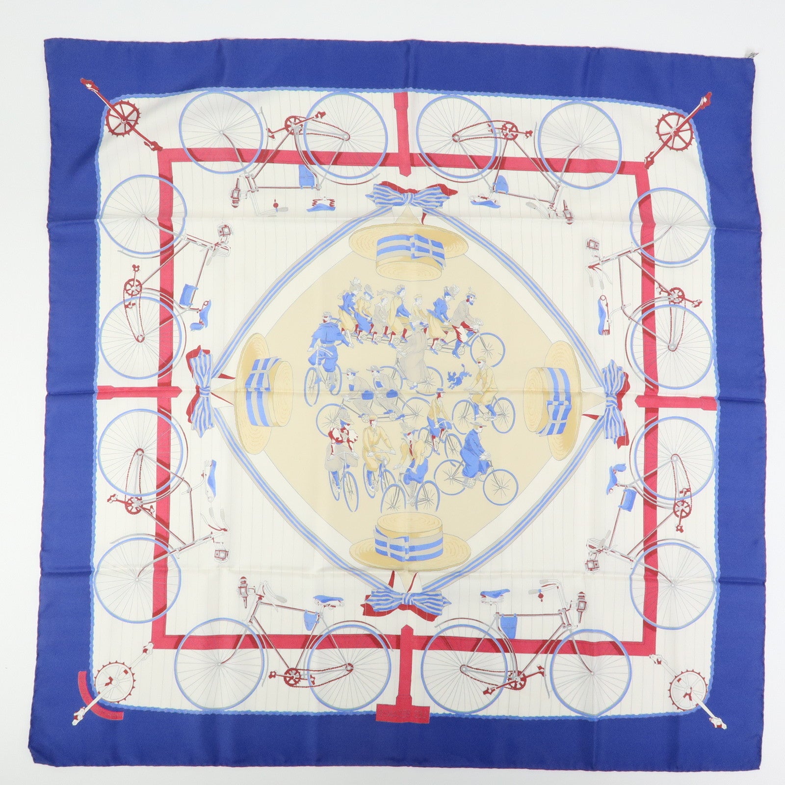 HERMES Carre 90 Set of 2 Silk 100% Scarf Navy Beige Brown