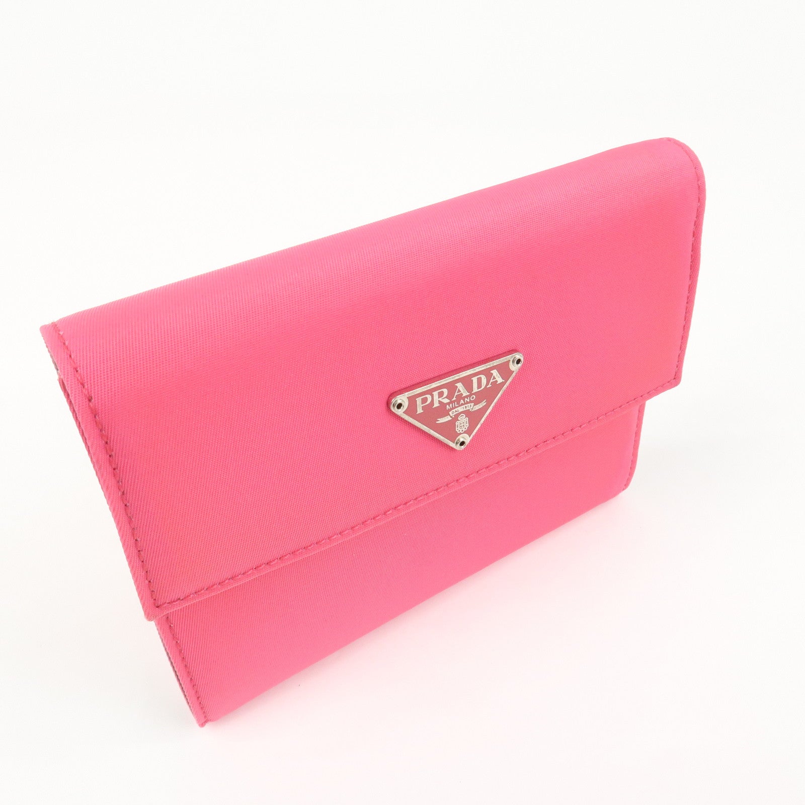 PRADA Triangle Logo Tessuto Nylon Mini Compact Wallet Neon Pink